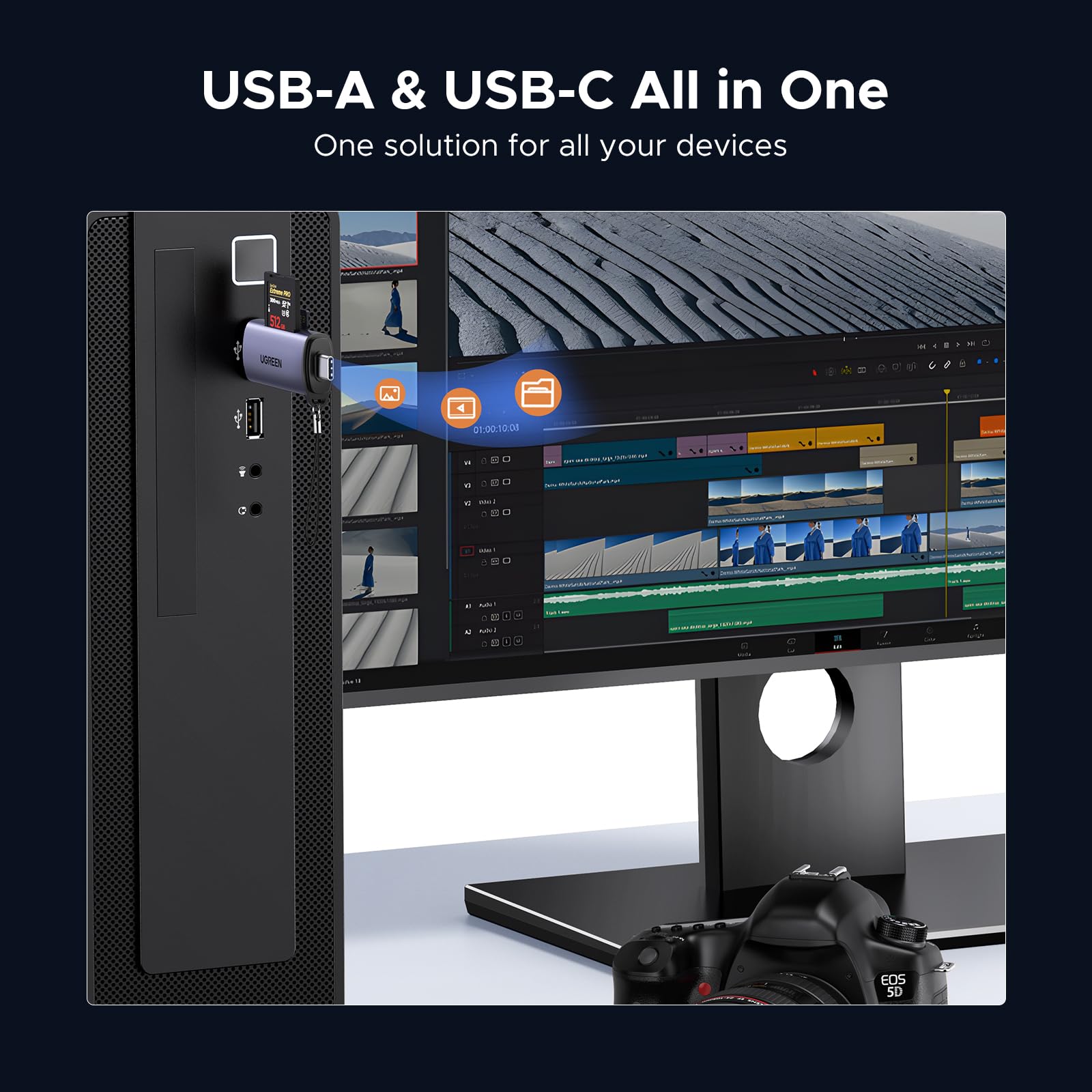 Ugreen Sd Card Reader Usb C, Usb 3.0 Micro Sd Card Reader 2 In 1 Memory Card Reader For Microsd Sdhc Sdxc Compatible With Pc Com