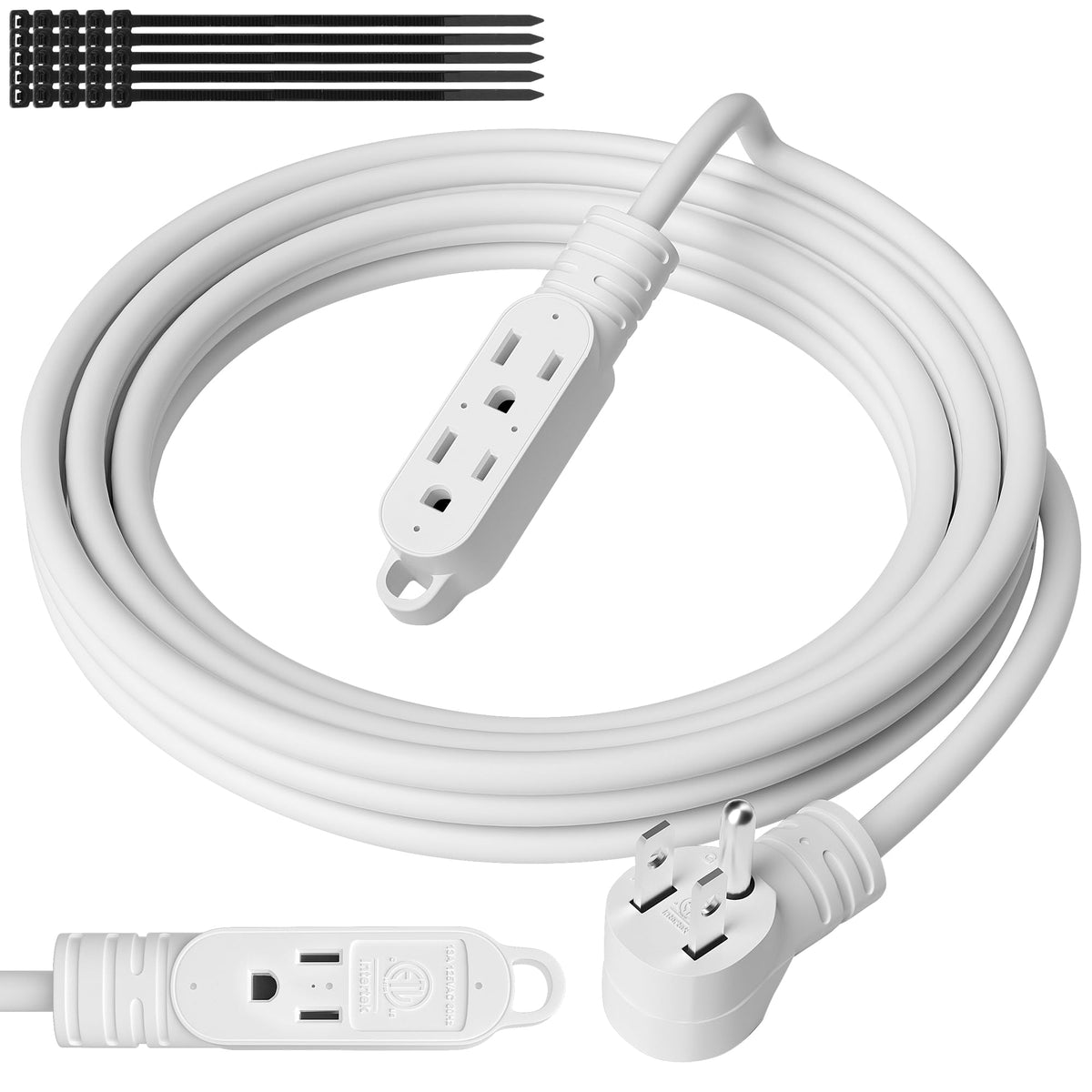 3 Prong Power Extension Cord With Multiple Outlets 6 Ft, 16/3 Gauge Multi 3 Outlet Wire, 90 Degree Angled Male Plug, 16 Awg Grou
