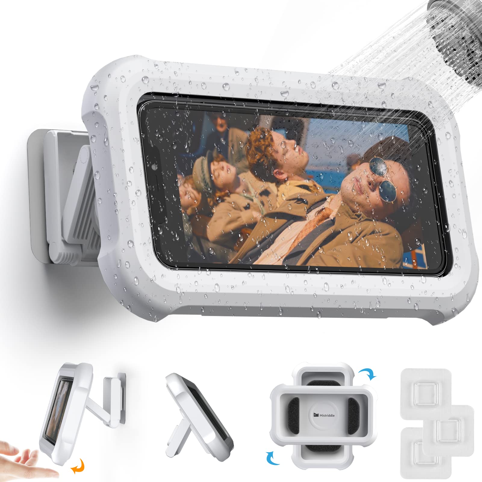 Waterproof Shower Phone Holder With 360 Rotation, Angle Adjustable, Wall Mounted Phone Holder For Bathroom Mirror Bathtub Kitche