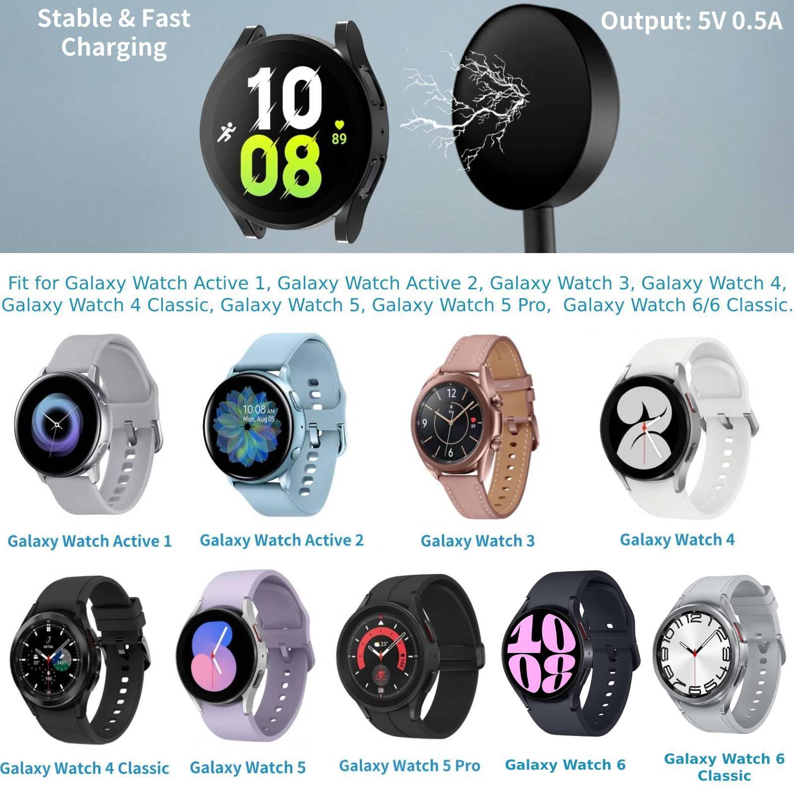 [2 Pack, 3.3Ft] Charger For Samsung Galaxy Watch 7/6/6 Classic/5/5 Pro/Ultra/Fe, Galaxy Watch 4/3/Active 2/Active Charger Fast C