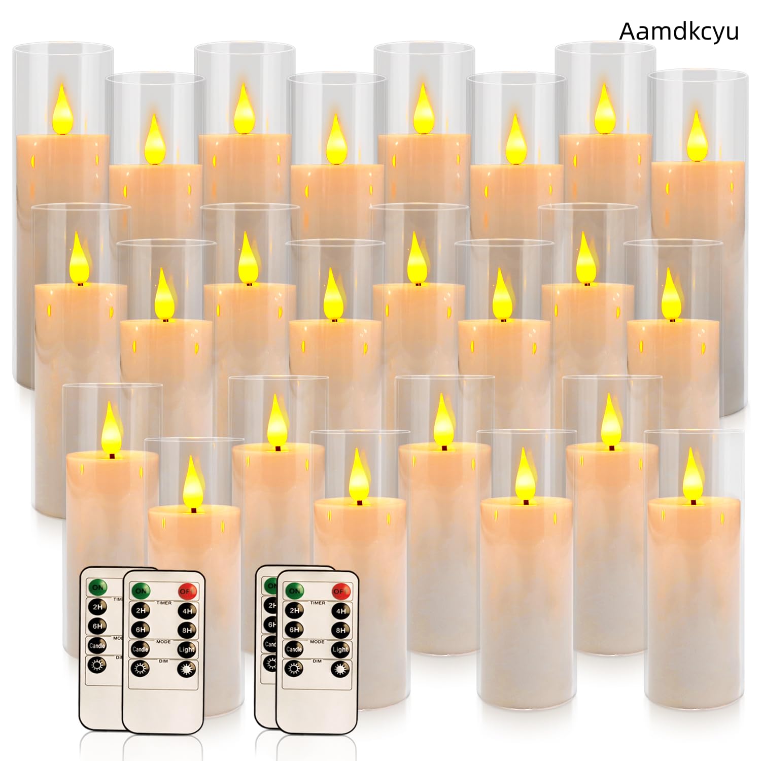 Aamdkcyu 24-Pack Premium Flameless Led Candles - Elegant White & Clear Acrylic Pillar Design With Realistic Flickering Flame, Re