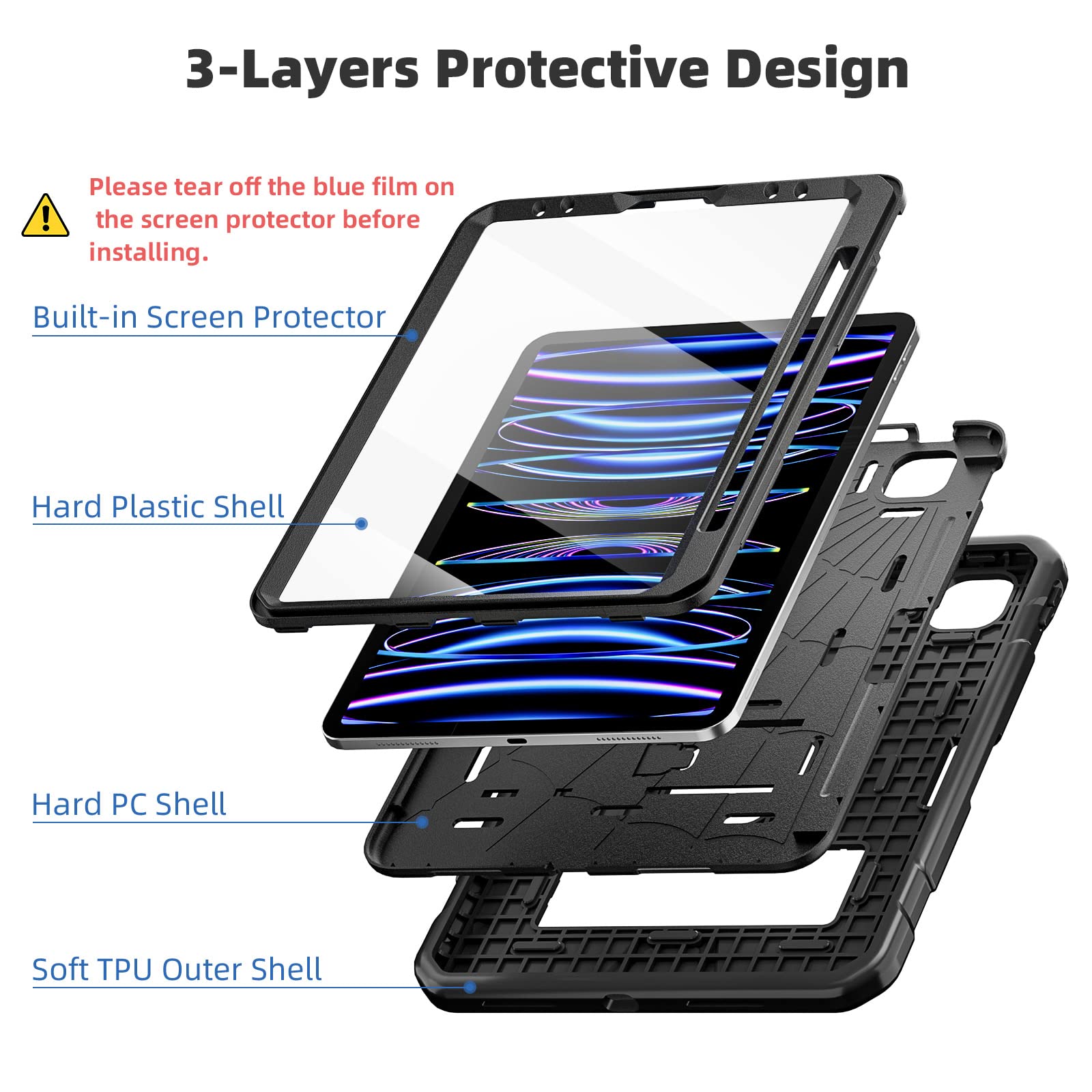 Tsqqst Case For Ipad Pro 11 Inch 4Th Generation 2022 With Screen Protector Pencil Holder | Full Body Protection Kids Proof Stand