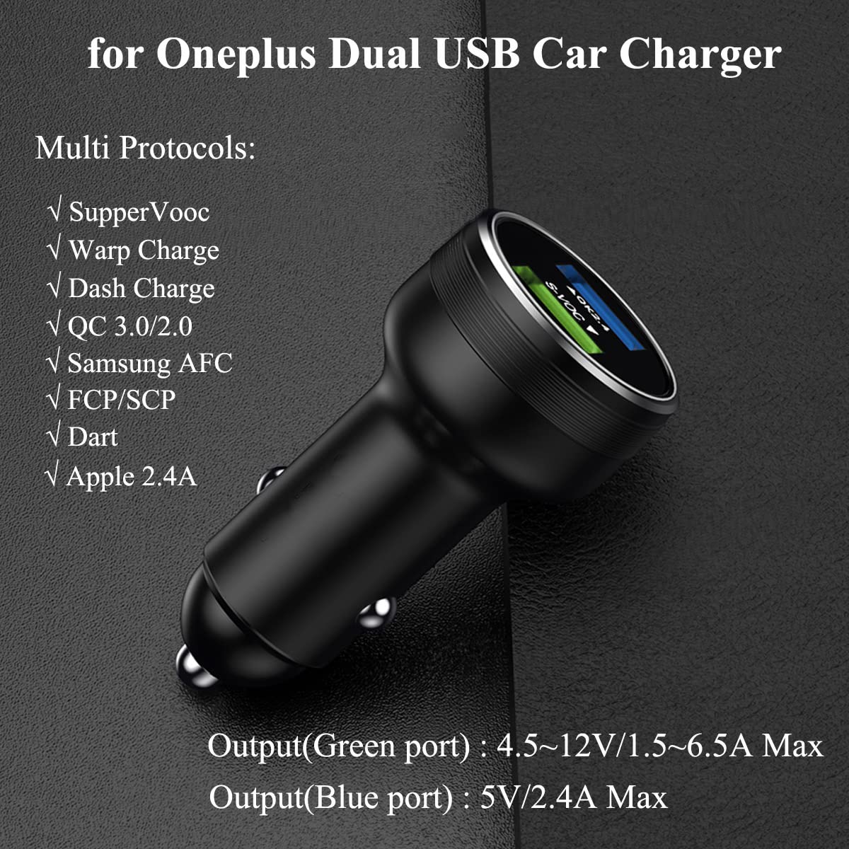 Warp Charge 30W 65W Car Charger Supervooc For Oneplus 12 12R 11 10 9 Pro Open 9R 8T 10T 8 7T Nord N20 N300 N10 N100 N200 N30 Se 5G Dash Charge Car Fast Charging One Plus 7 6T 6 Black