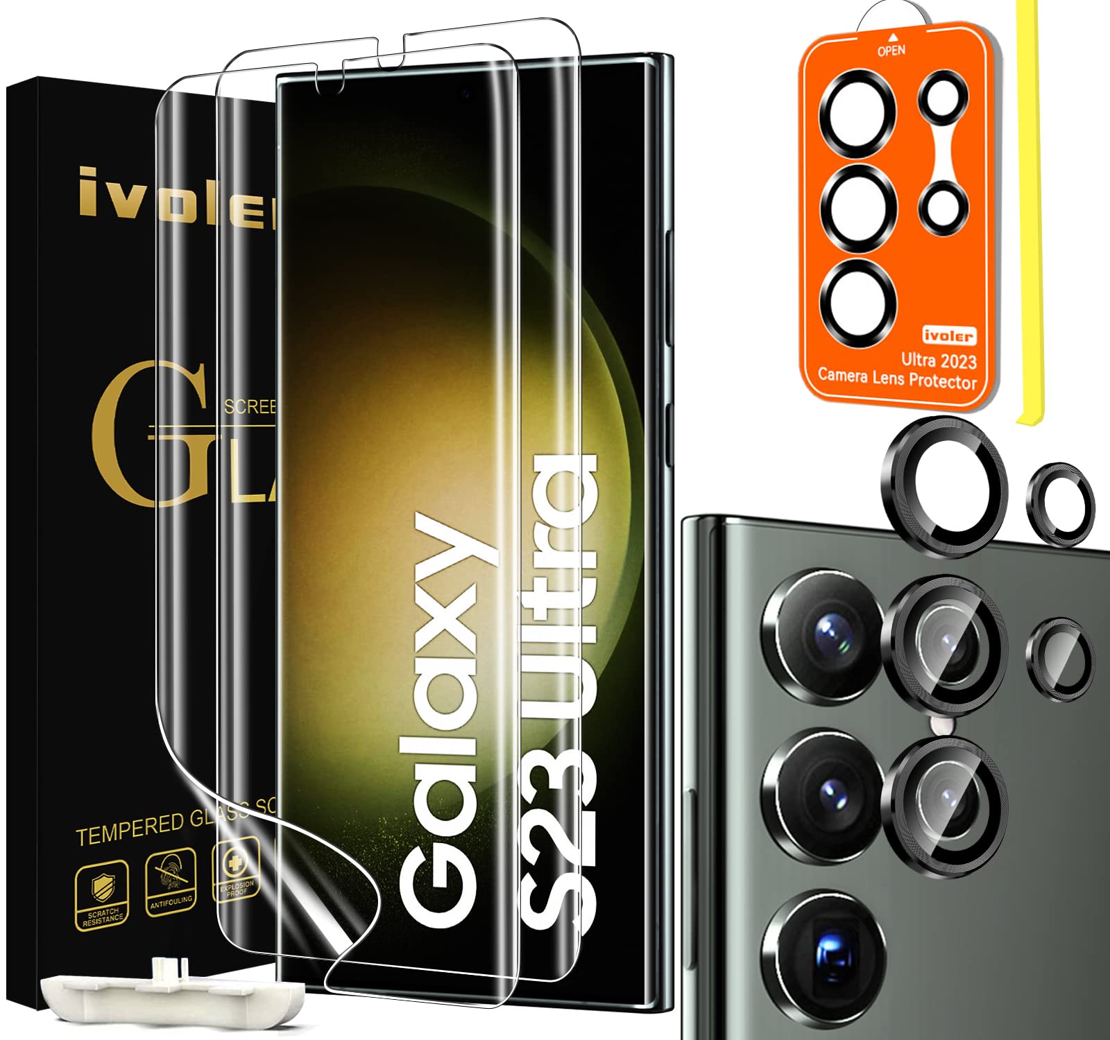 Ivoler [2+1Pack Screen Protector For Samsung Galaxy S23 Ultra 6.8'' 5G [2 Pack] With [1 Pack] Camera Lens Protector Tpu Screen P