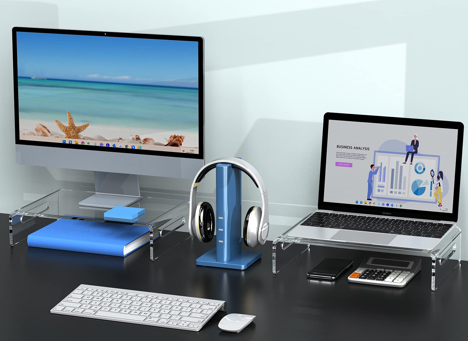Zimilar 2 Pack Monitor Stand Riser, Acrylic Monitor Stand For Computer, Laptop, Printer, Notebook, Premium Clear Laptop Stand Ac