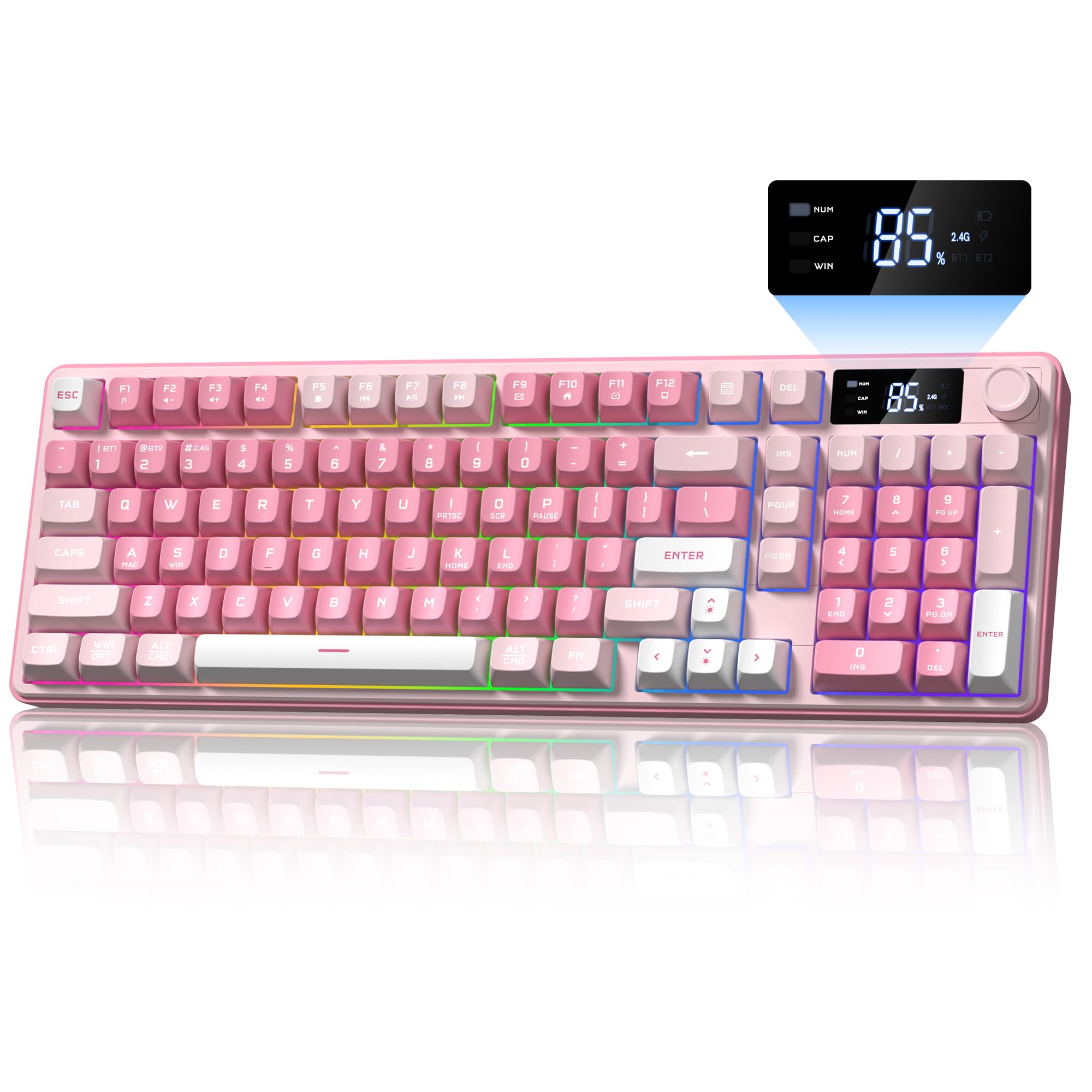 Keymatic Gaming Keyboard Wireless Creamy Keyboard with Media Knob & Screen Cute Keyboard Mechanical Feeling Membrane Keyboard wi