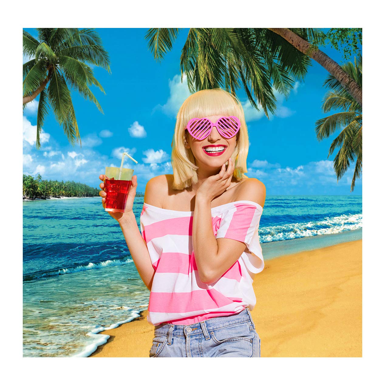 Sjoloon Tropical Photography Backdrop Luau Themed Party Decoration Beach Summer Holidays Photo Backgrounds Coconut Trees Blue Sky White Clouds Beautiful Sea Photography Backdrops 10618(10X10Ft)