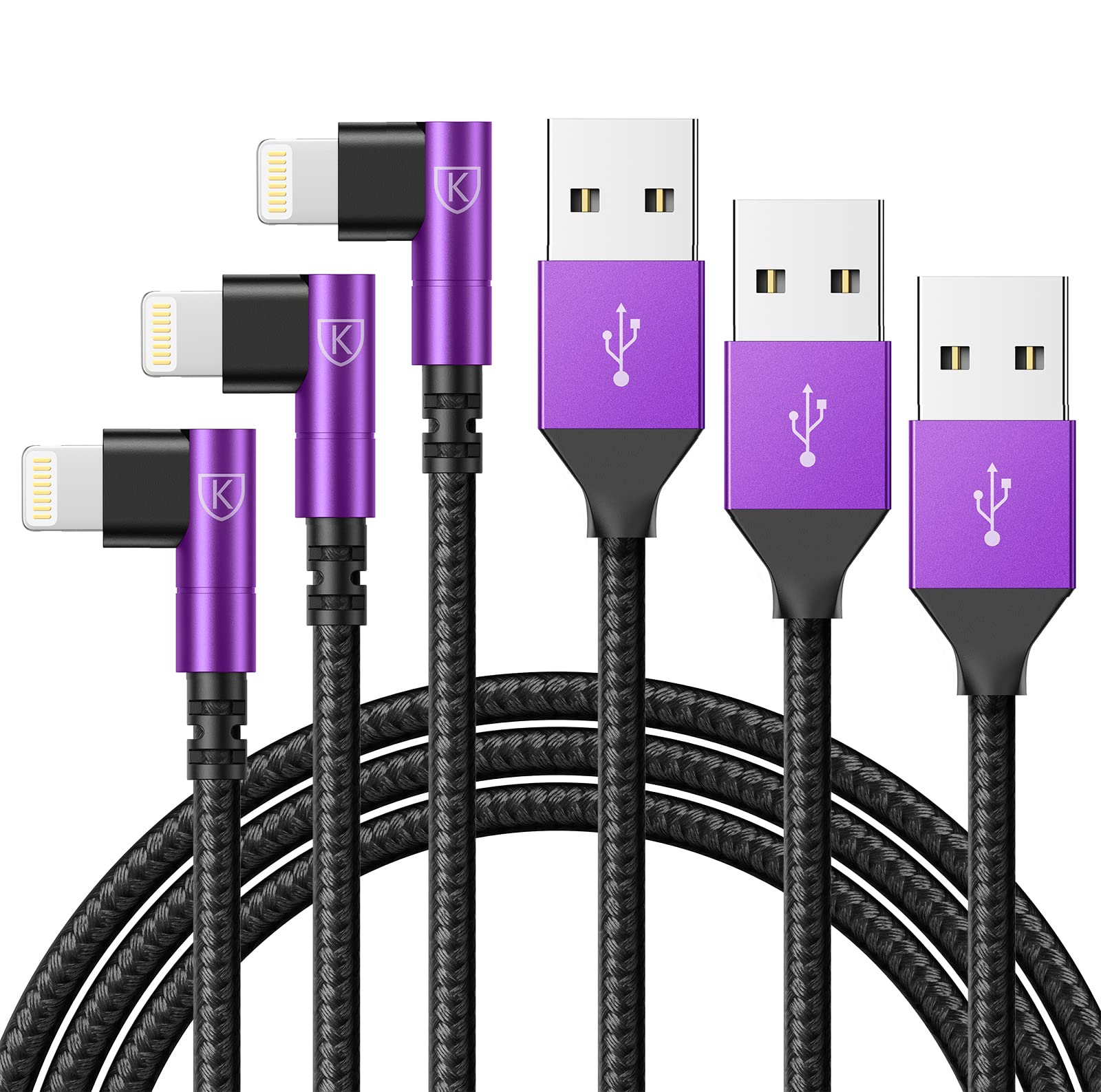 10Ft Iphone Charger Cable,3Pack 90 Degree Charging Cable, [Apple Mfi Certified] Long Lightning Cable Fast Charging Cord Compatible For Iphone 14/13/12/11/Pro/Max/Mini/X/Plus/8/7/6/Plus/   Purple