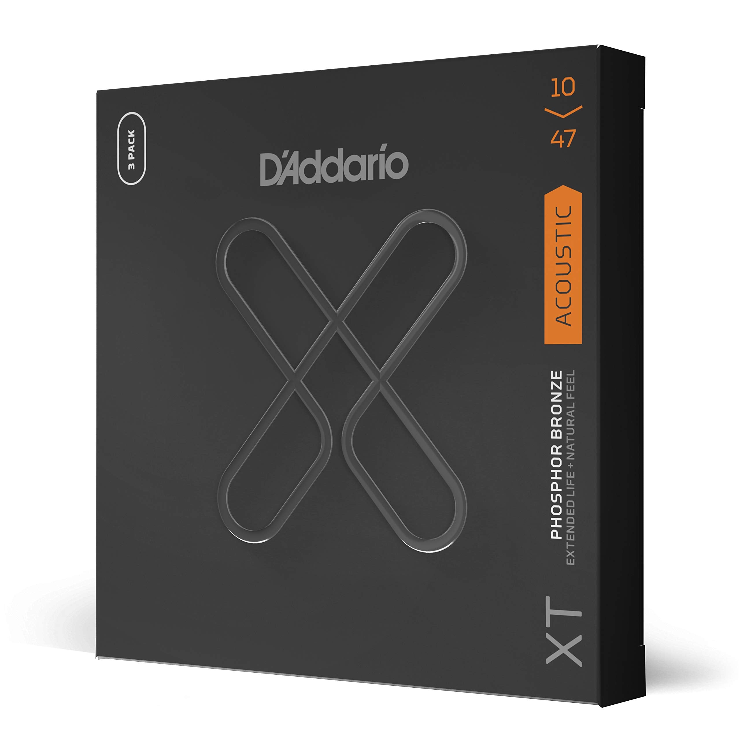 D'Addario Guitar Strings   Xt Phosphor Bronze Coated Acoustic Guitar Strings   Xtapb1047 3P   Extended String Life With Natural 