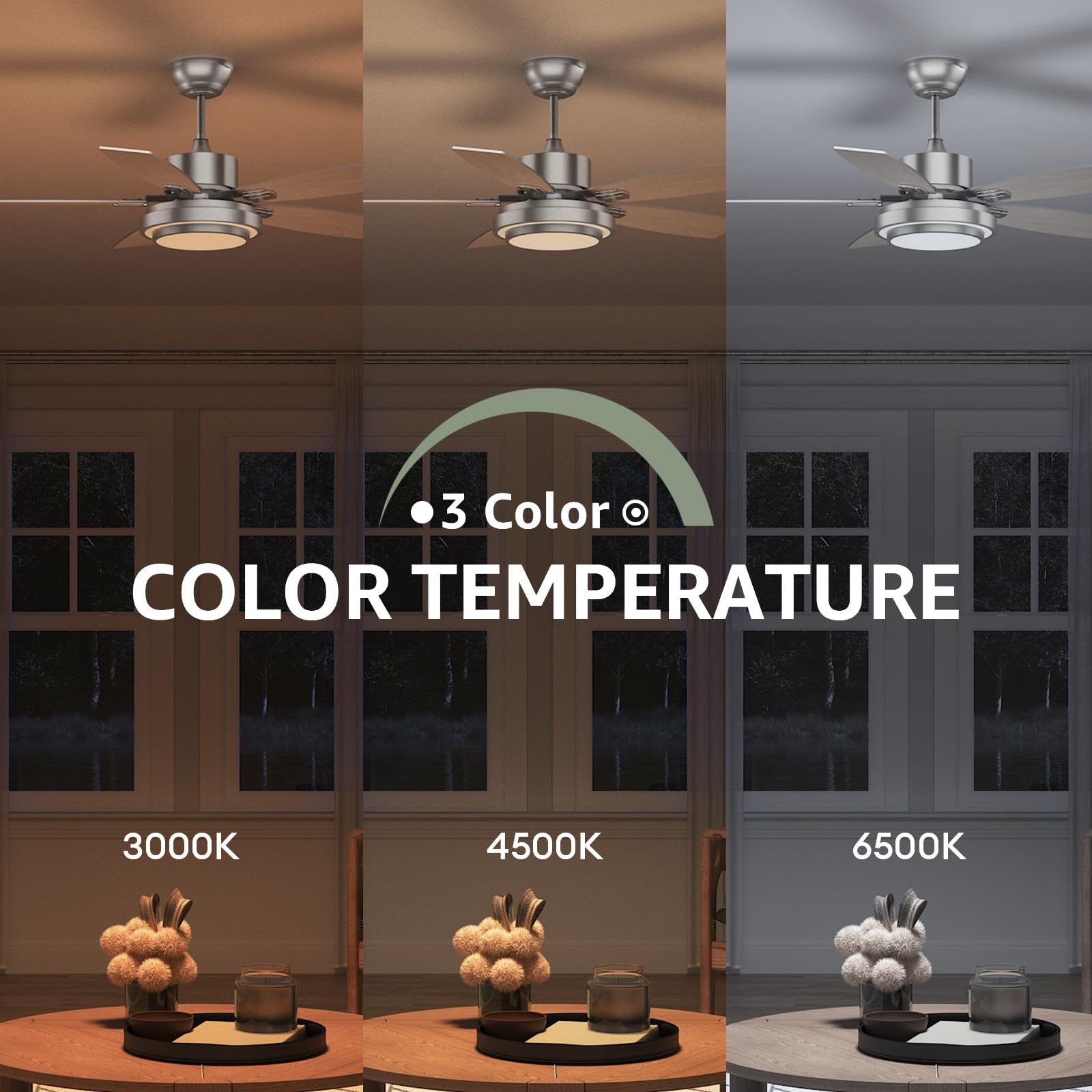 Fanbliss 42 Inch Nickel Ceiling Fans With Lights And Remote Control For Bedroom, Modern Ceiling Fan With Quiet Reversible Dc Mot