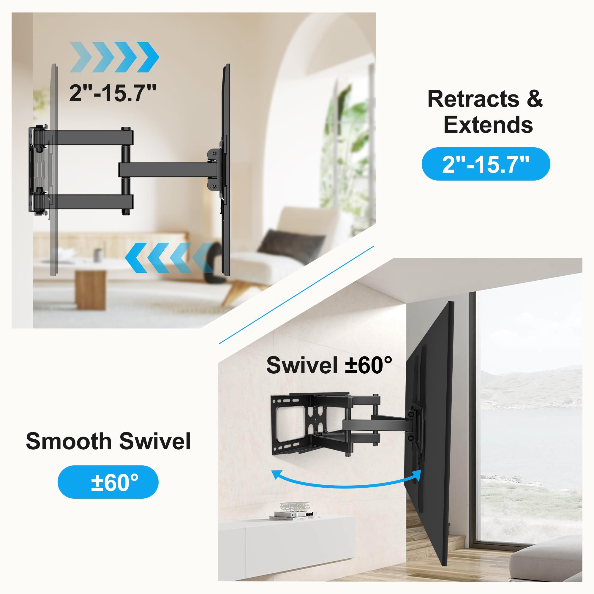 Xinlei Full Motion Tv Wall Mount For Most 26'' 70'' Flat/Curved Tv, Swivel Tilt Tv Bracket With Articulating Dual Arms, Support