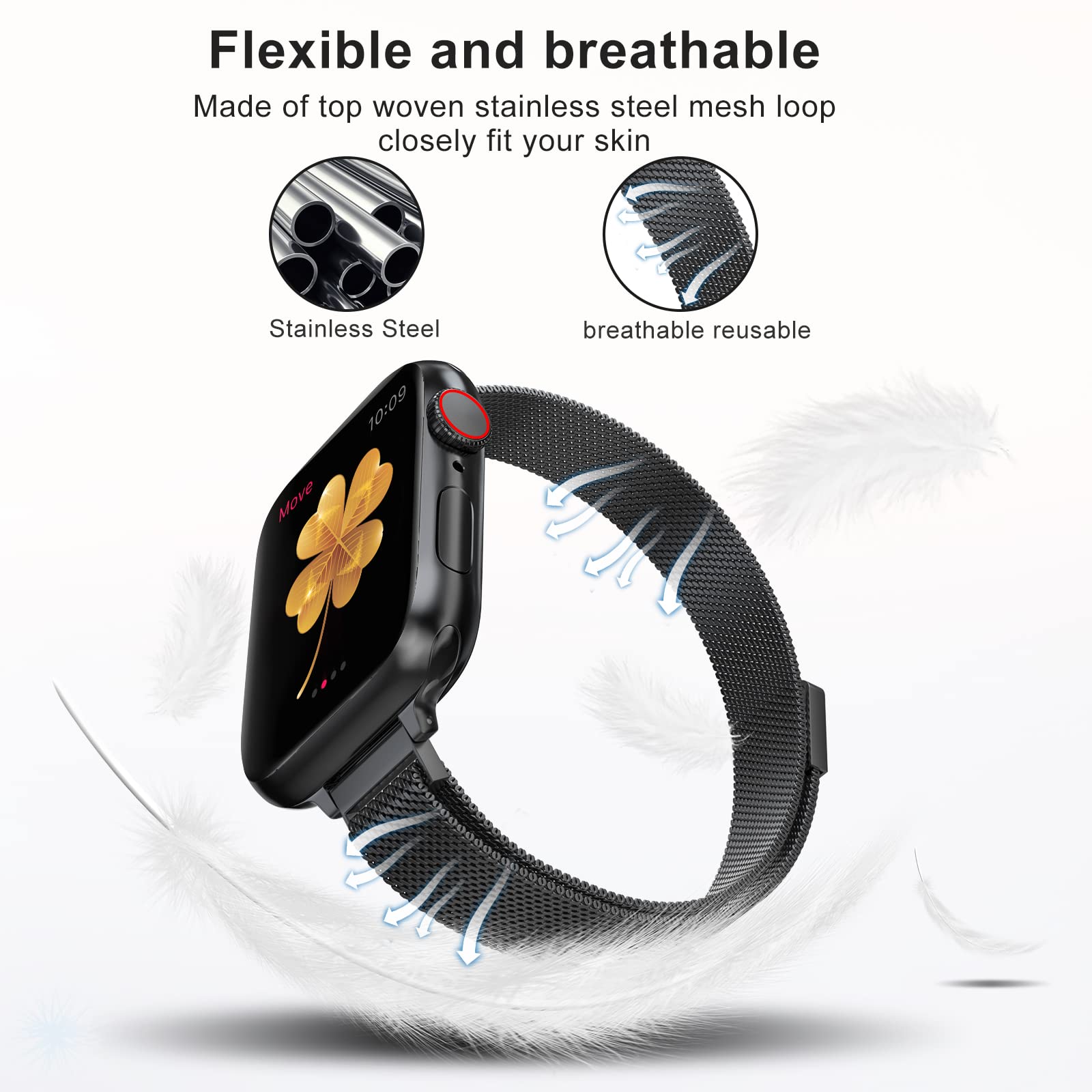 Compatible With Apple Watch Band, Stainless Steel Slim & Thin Mesh Magnetic Clasp Strap Women And Girl Replacement Band For Iwat