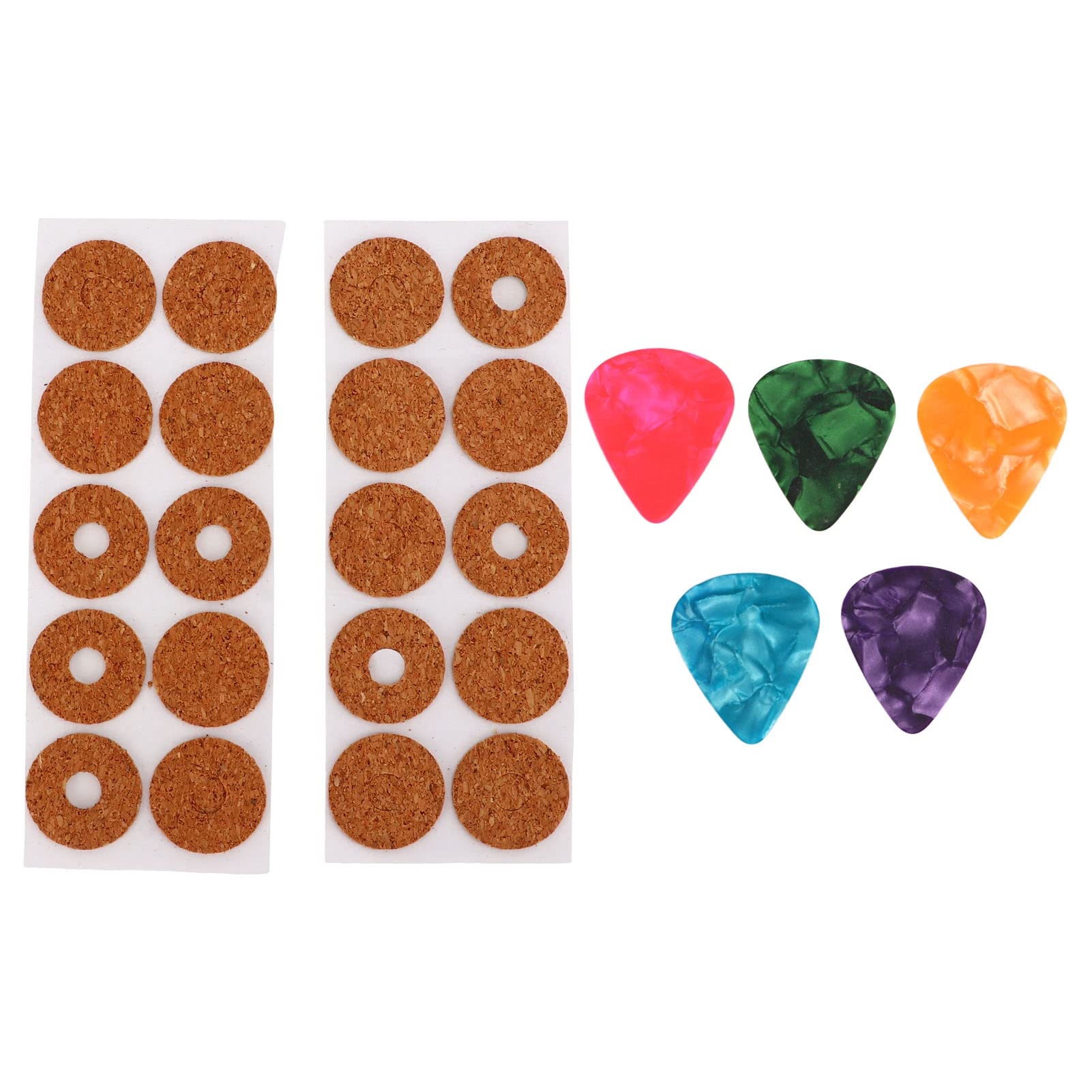 20Pcs Guitar Pick Grips, Guitar Pick Non Slip Grip Cork Sweat Proof Ultra Thin Cork Spacer With 5Pcs 0.71Mm Guitar Pick Performa