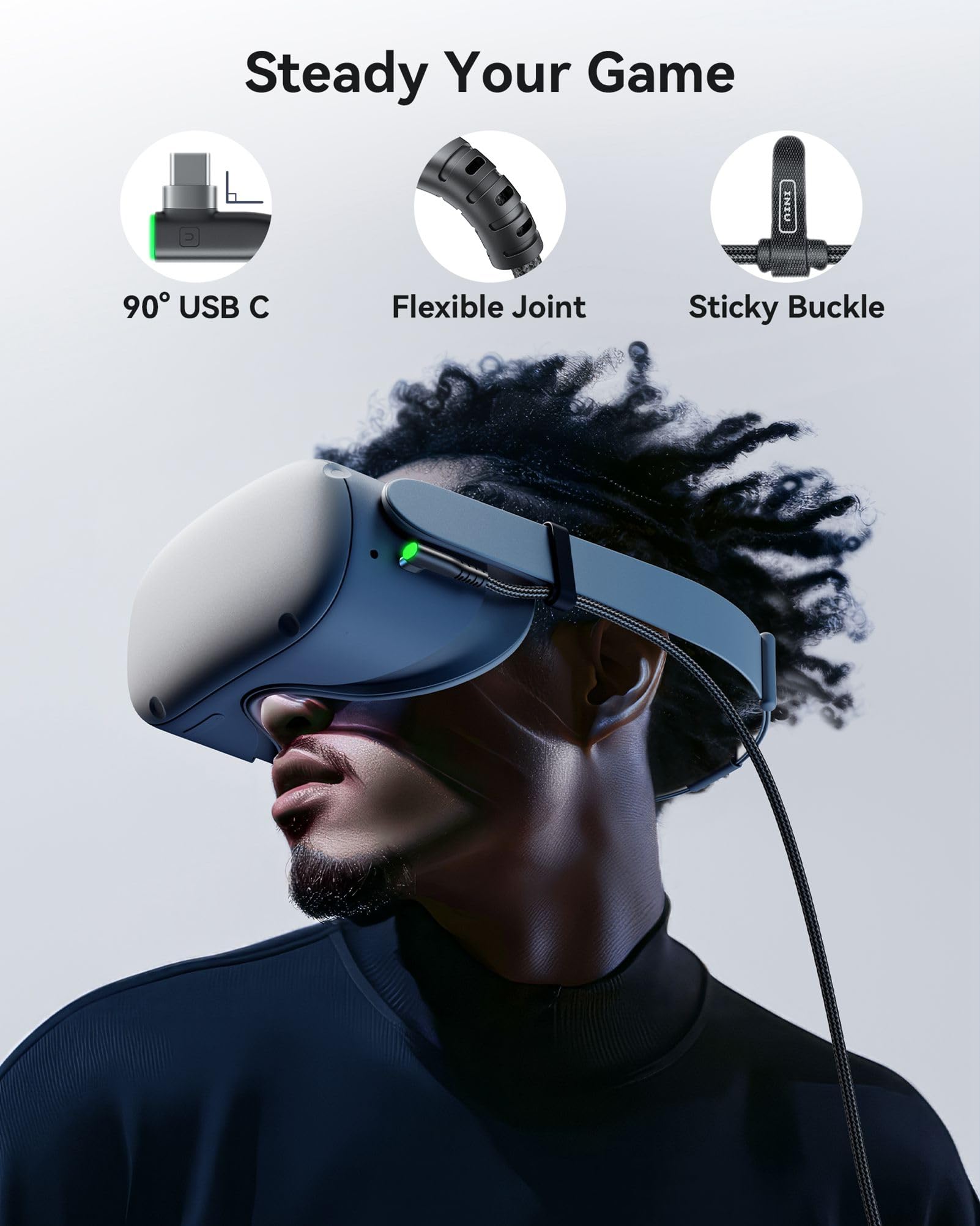 INIU 16ft USB C Link Cable for VR Headset, High Speed Data Transfer, Black, Model DI-401, Compatible with Meta Oculus Quest 3, Pico 4, Steam VR