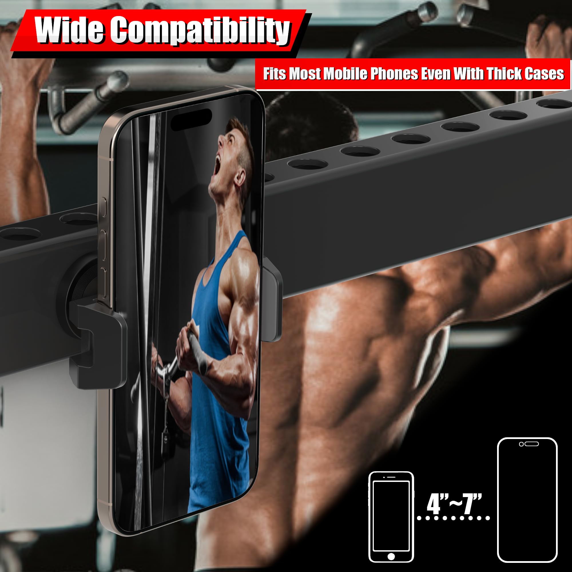 Vassmtcph Magnetic Phone Holder For Gym,Gym Magnetic Phone Holder Mount,Essential Fitness Equipment For Gyms,360 Degree Adjustab