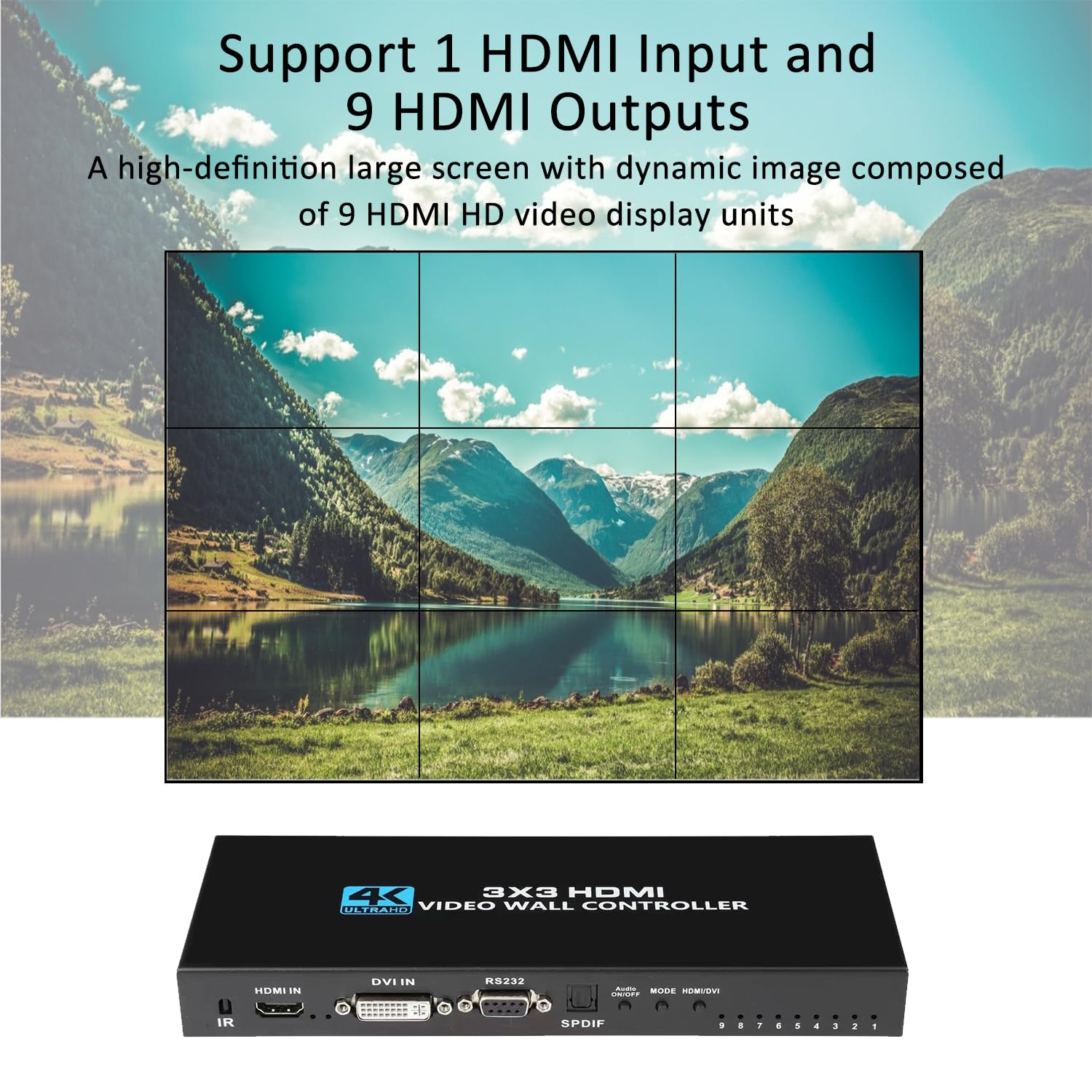 Video Wall Controller 3X3, Tv Wall Processor, 4K X 2K Hdmi Multi Screen Splicing Processor, Support Support 1 Way Hdml Or Dvi In