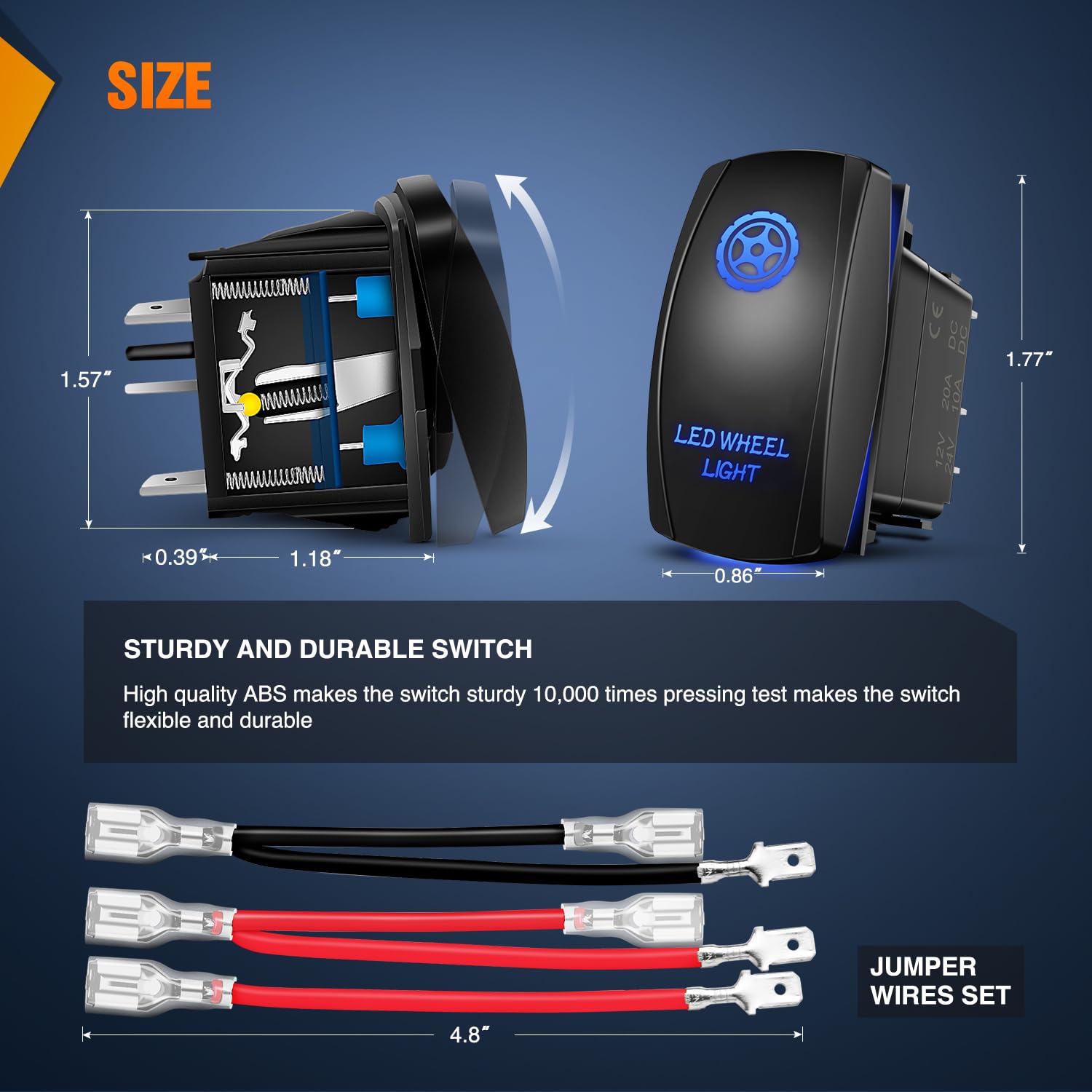 Nilight Led Wheel Light Rocker Switch Led Bar 5 Pin Laser On Off Spst Switches 20A/12V 10A/24V Blue With Jumper Wires Set For Ca