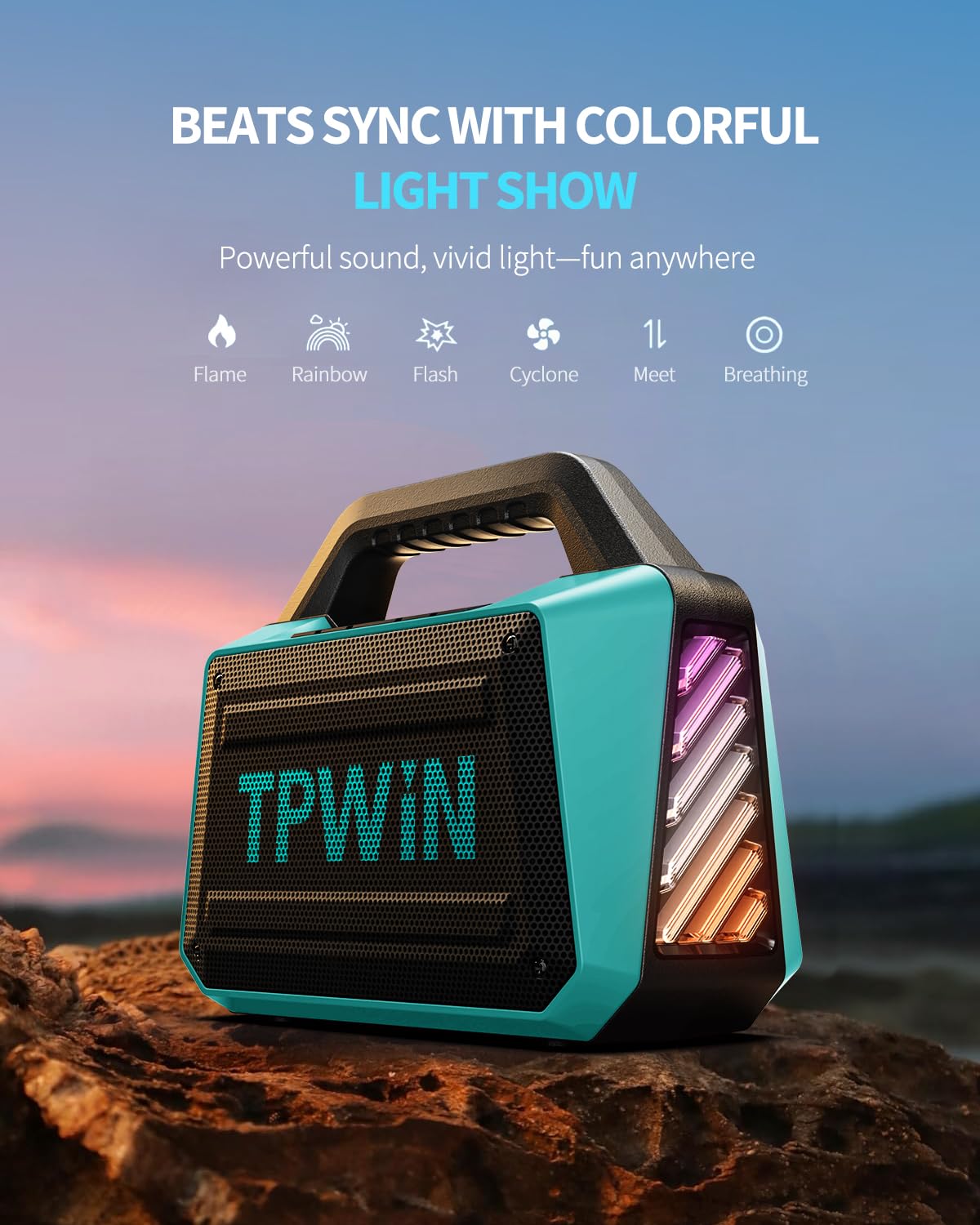 Tpwin Powerful 80W Outdoor Bluetooth Speaker: Ipx6 Waterproof, Rugged, 20H Playtime, Deep Bass, Lightshow, Tws, Bt 5.3 Wireless,