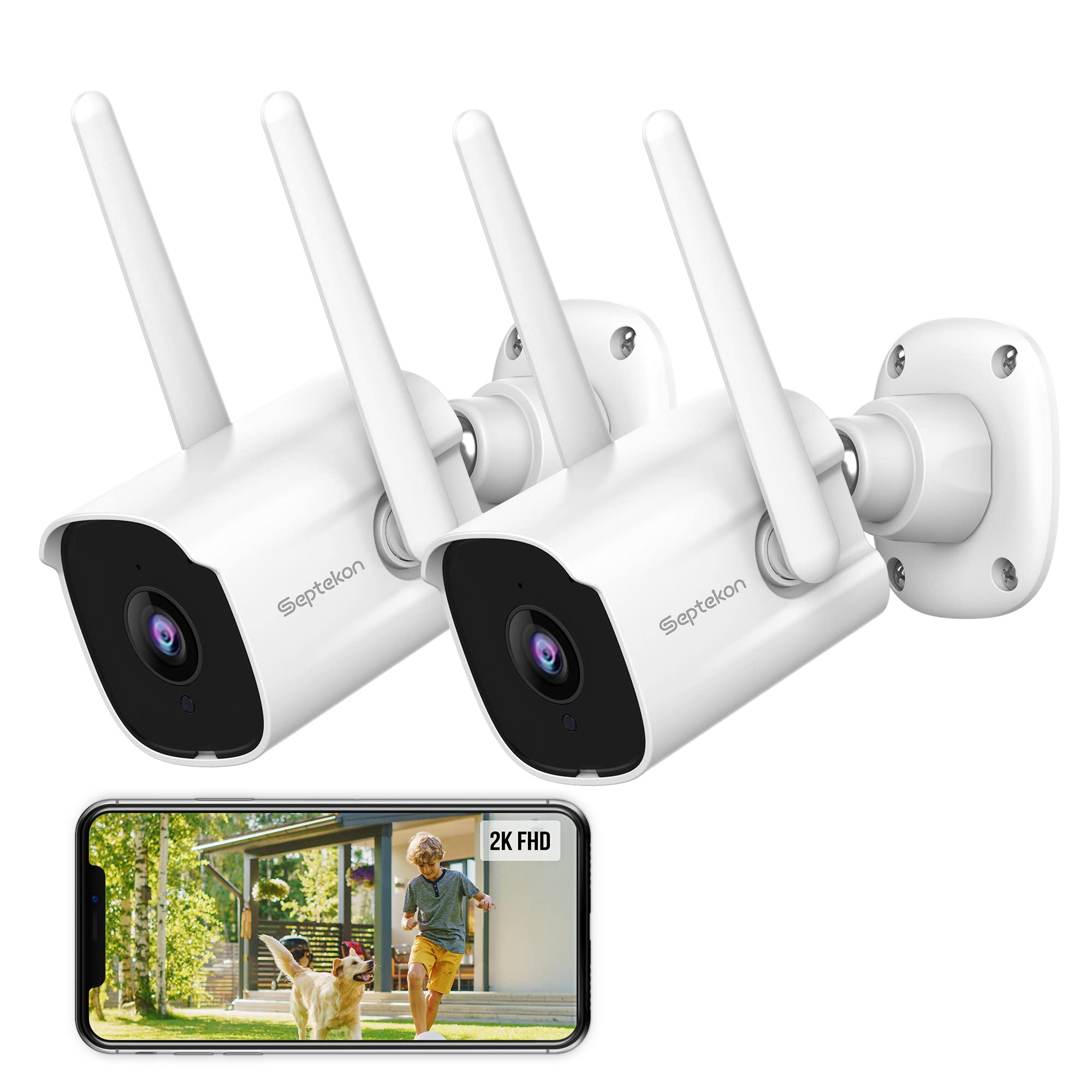 Septekon 2K Security Camera Outdoor 2 Pack, 2.4G Wifi Home Security Cameras With Smart Siren, Night Vision, Motion Detection, 2 
