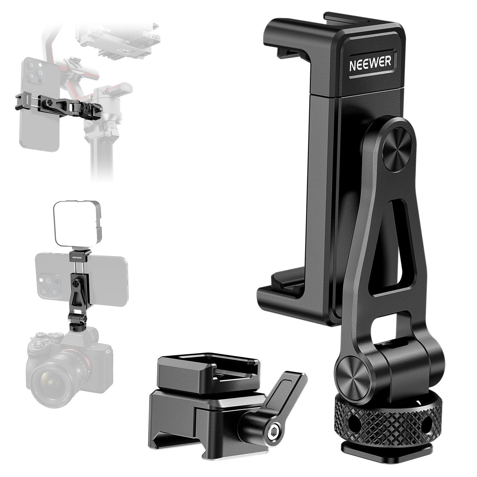 Neewer Metal Phone Tripod Mount With Cold Shoe Mount & Nato Clamp For Dji Rs4 Rs3 Pro Rs2 Rsc2 Gimbal Stabilizer, 180 Tilt Phone