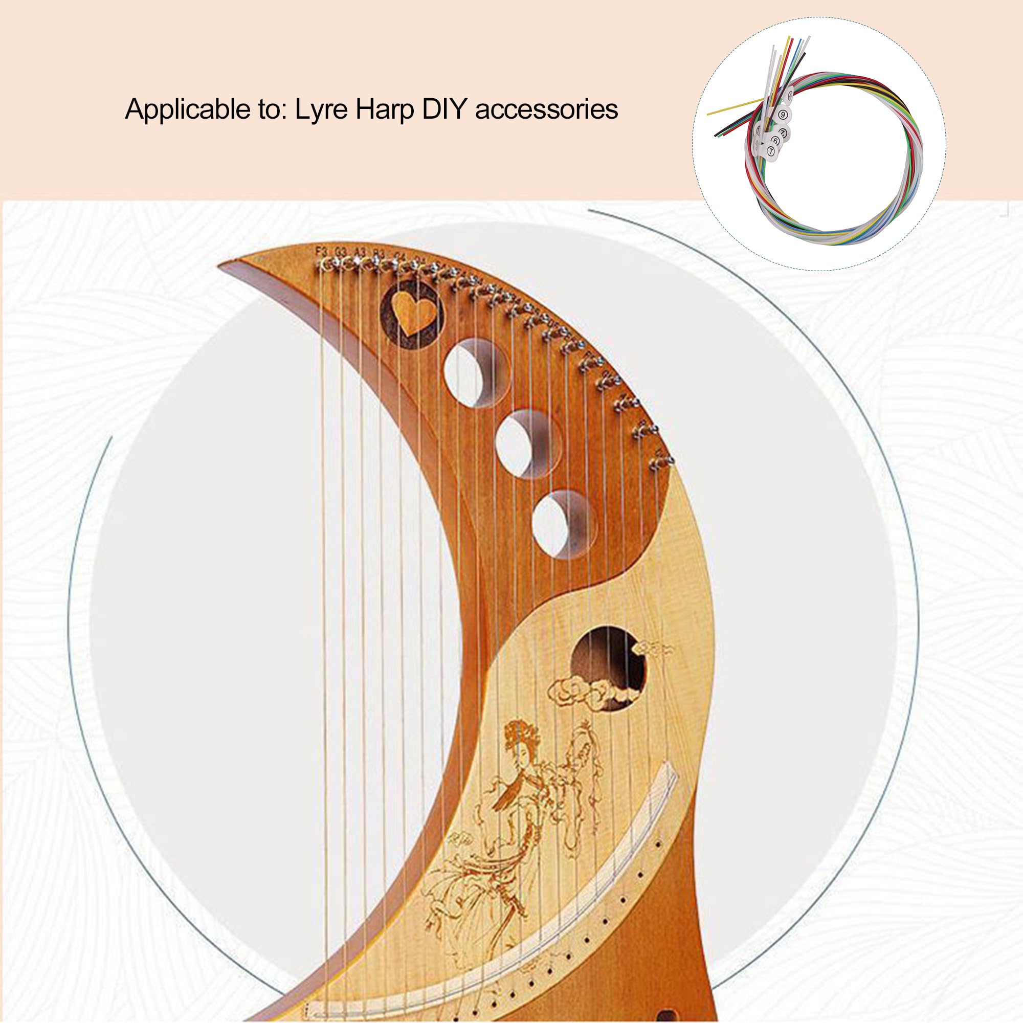 Bstinay 10 String Lyre Harp Nylon String Set - Multicolor Replacement Accessory