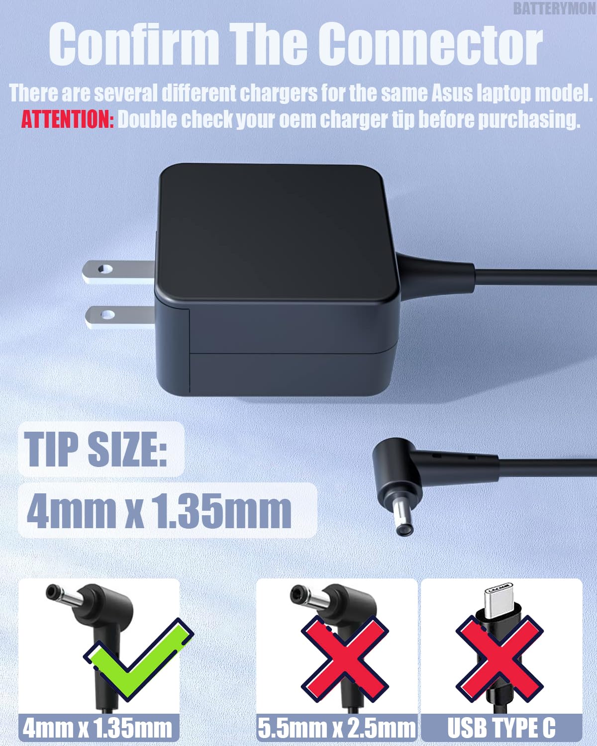 45W 65W Laptop Charger For Asus Vivobook 15 14 S15 S14 X540S X541 X512 X515J X202E Q504U F512 F513 F515 F412Da M712D E203M L210M Tp401 Tp412Fa M413Da Tm420Ia, Zenbook Ux360 Ux330 Ux305 Pc Cord 4Mm Tip