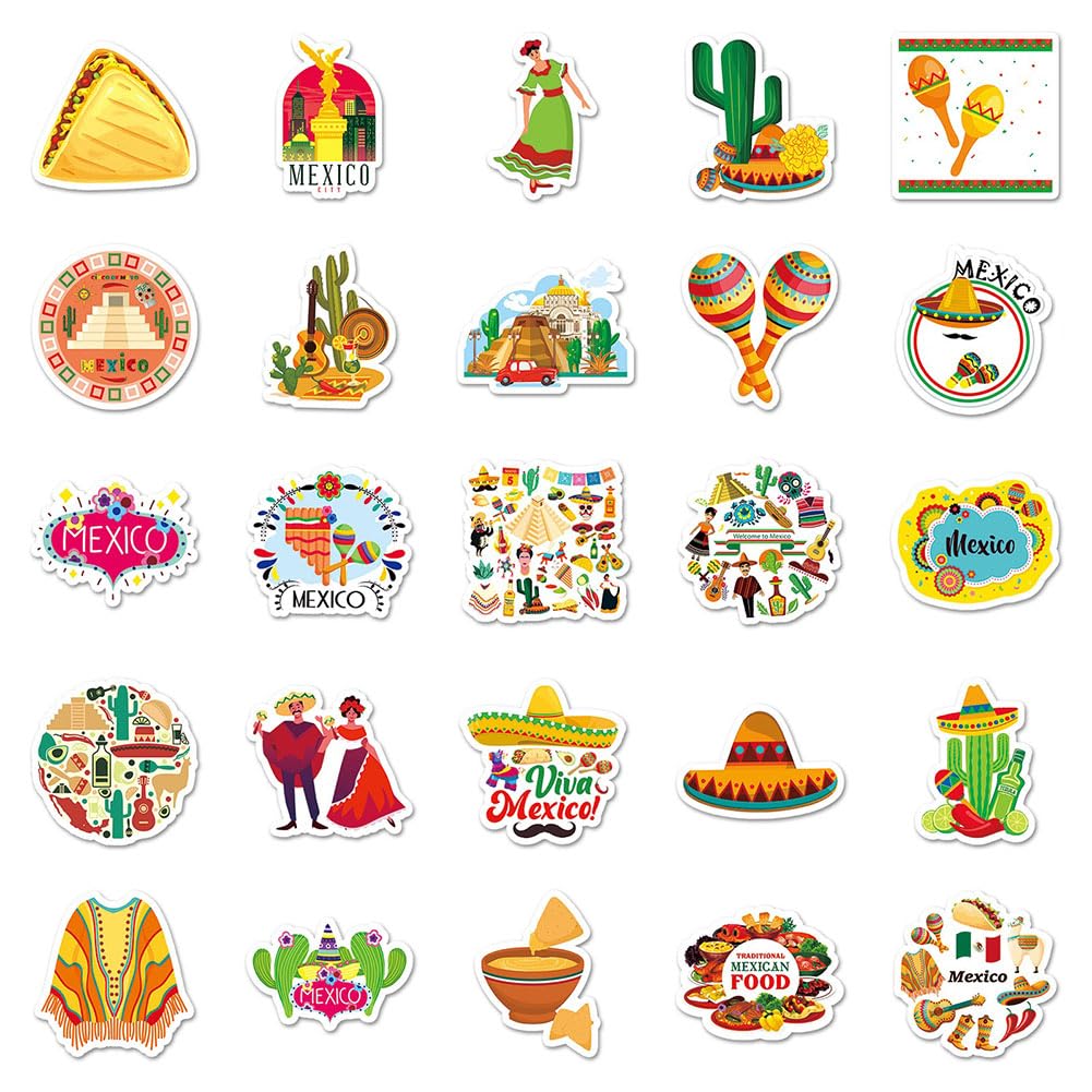 Mexico Stickers |50Pcs Mexican Waterproof Vinyl Decals For Water Bottles Laptop Luggage Cup Mobile Phone Computer Skateboard Ref