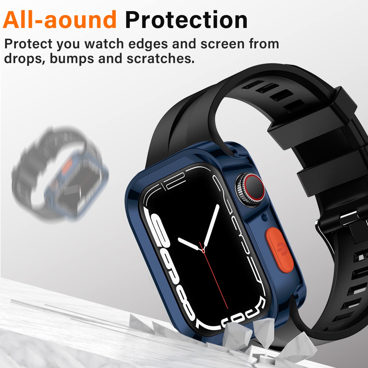 Amizee 2 Pack Rugged Case Compatible With Apple Watch Case Series 9/8/7 41Mm Series 6/Se/5/4 40Mm, Soft Tpu Shockproof Bumper Dr