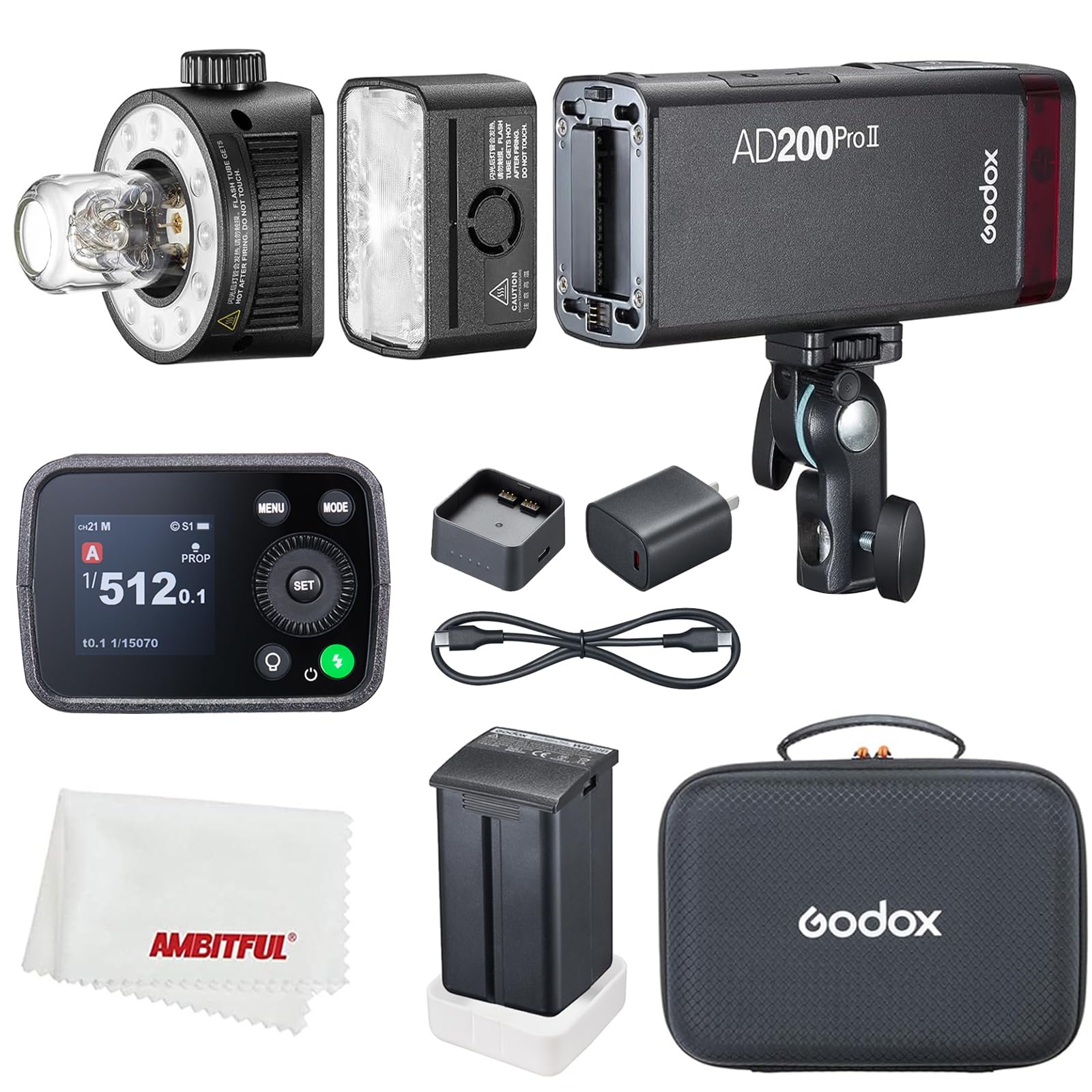 Godox AD200 Pro II AD200ProII Flash Strobe,Godox Outdoor Flash,200Ws 1/512~1/1,1/8000 HSS, 0.01-1.8s Recycle Time, 2980mAh Batte
