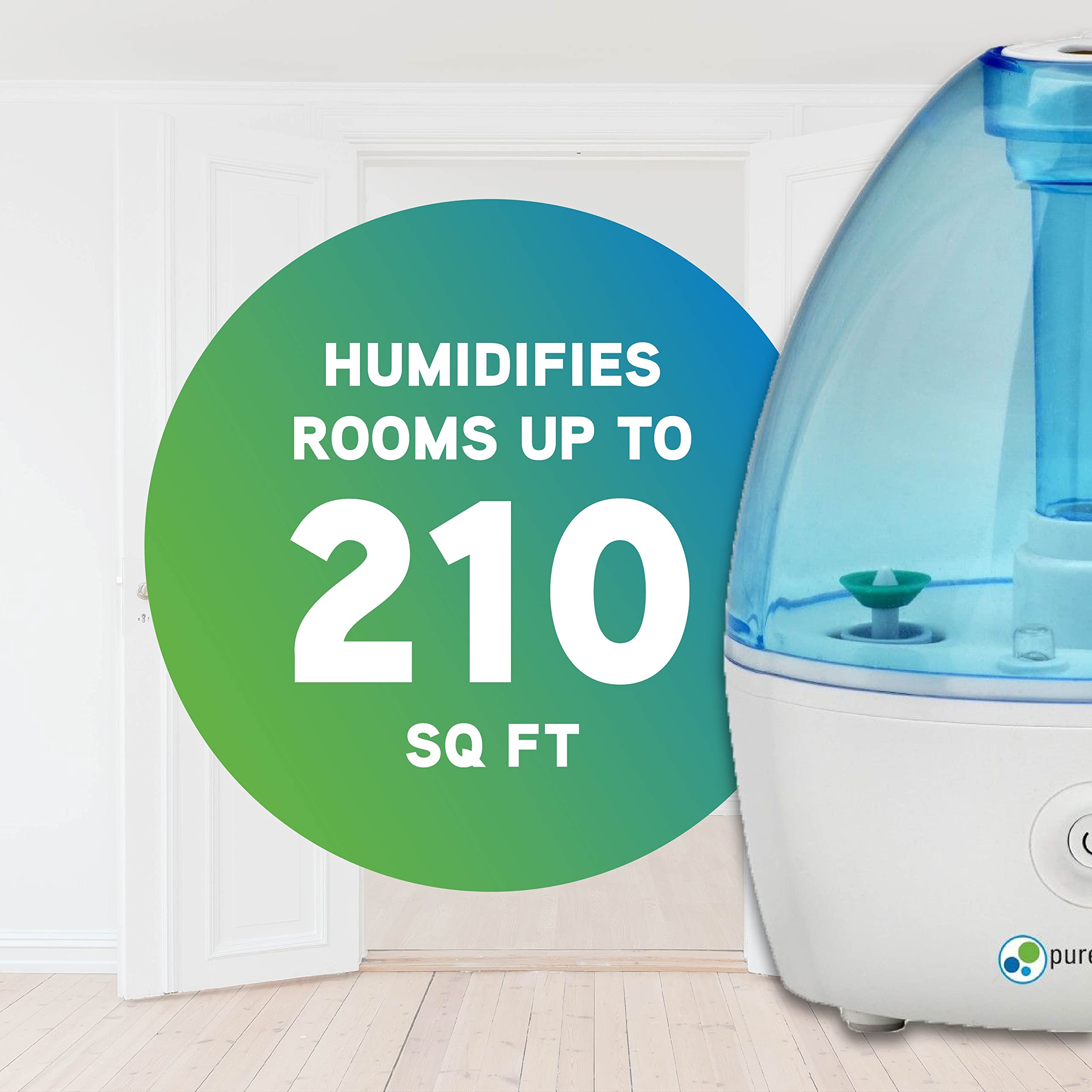 Pure Guardian H910Bl Ultrasonic Cool Mist Humidifier, 14 Hrs. Run Time, 210 Sq. Ft. Coverage, Small Rooms, Quiet, Filter Free
