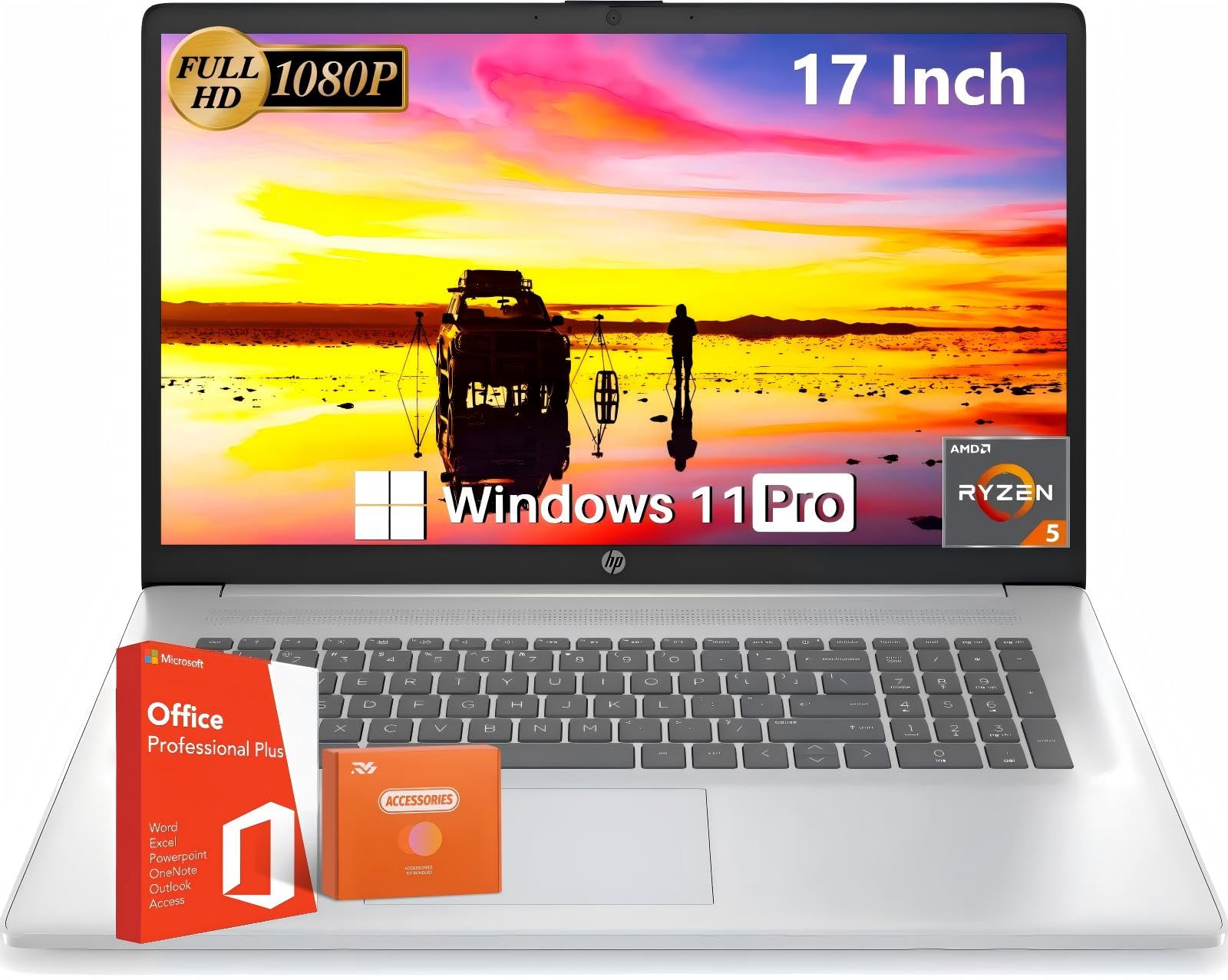 Hp 17 Inch Laptop, Office Pro Lifetime License, 17.3'' Full Hd Ips Display, Amd Ryzen 5 7430U, Amd Radeon Graphics, 32 Gb Ram, 1