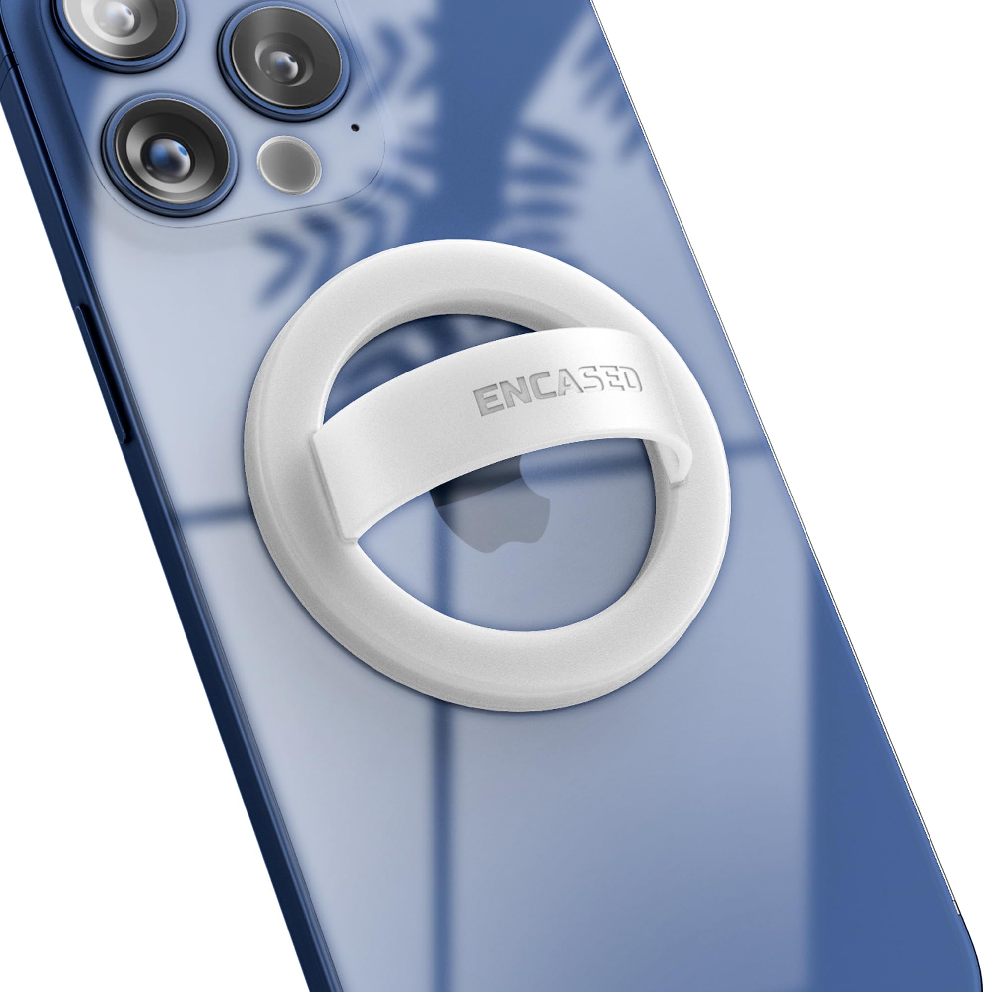 Encased Magnetic Phone Grip Holder (Compatible With Magsafe) Thin Silicone Finger Loop Ring For Iphone (White)