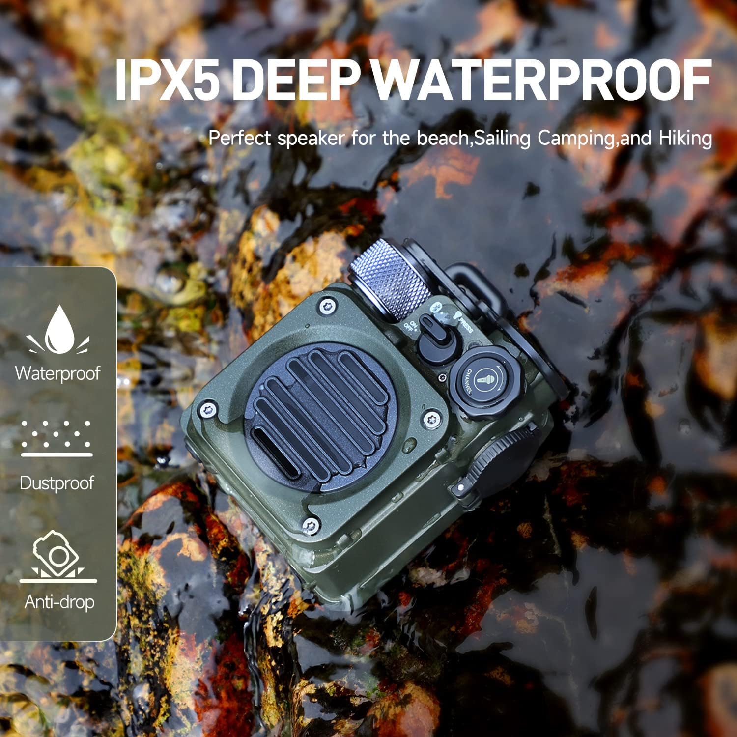 Muzen Portable Small Bluetooth Speaker, Wild Mini Rugged Outdoor Travel Wireless Waterproof Speakers With Flashlight, Crystal Cl