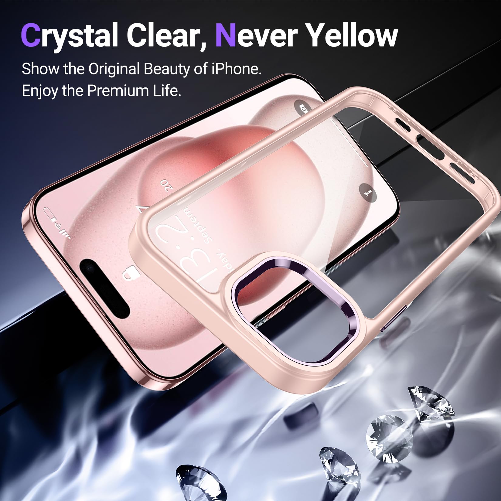 Temdan Designed For Iphone 15 Case Clear, [Non Yellowing] [Military Grade Drop Protection] Slim Thin Shockproof Protective Cover