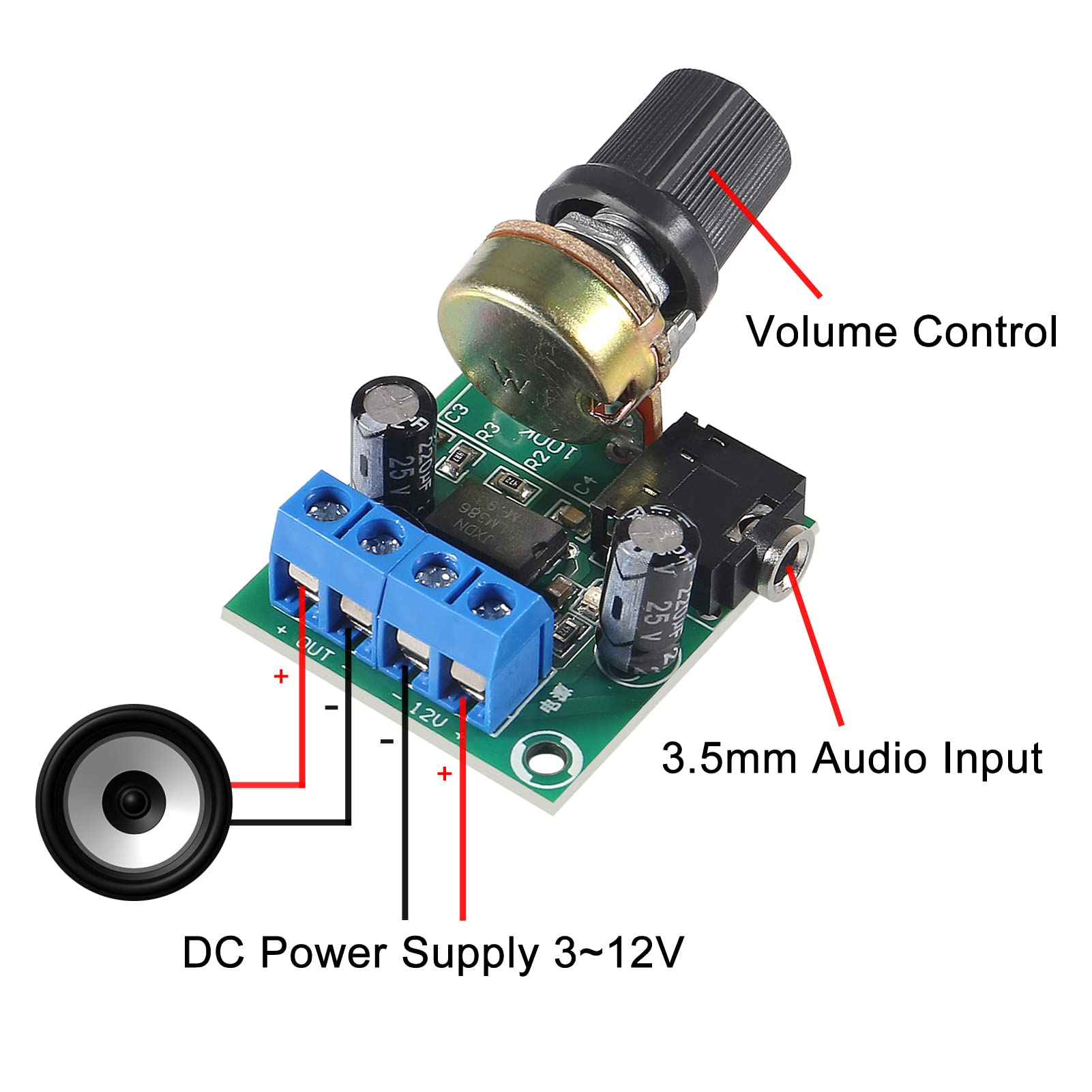 Dweii 4Pcs Lm386 10W Mini Power Amplifier Board Audio Amplifier Module Dc 3 12V Volume Adjustable Control
