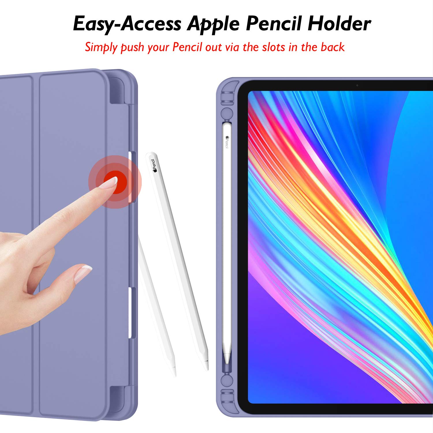 Imieet New Ipad Pro 11 Inch Case 2022(4Th Gen)/ 2021(3Rd Gen) With Pencil Holder [Support Ipad 2Nd Pencil Charging/Pair],Trifold Stand Smart Case With Soft Tpu Back,Auto Wake/Sleep(Lavendar)