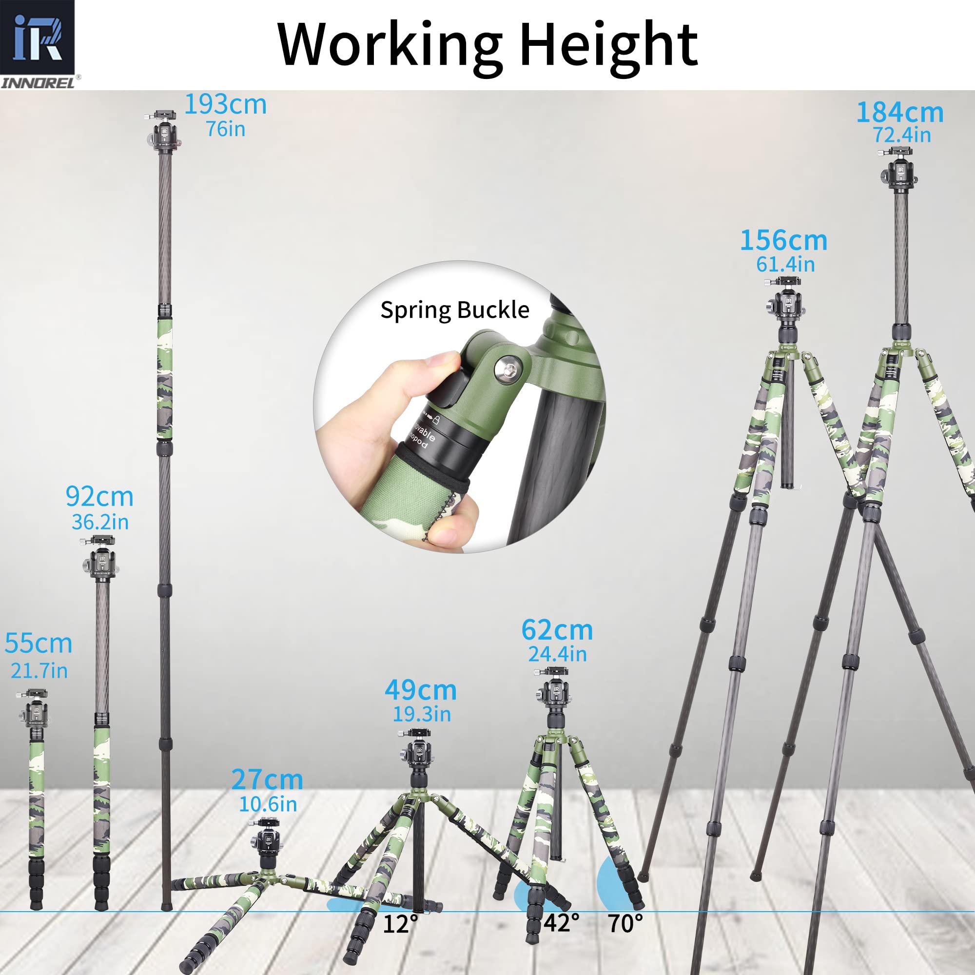 Carbon Fiber Tripod Innorel Rt85Cg Super Professional Stand With Low Gravity Center 360� Panoramic Ballhead And Green Camouflage Leg Covers For Digital Dslr Camera