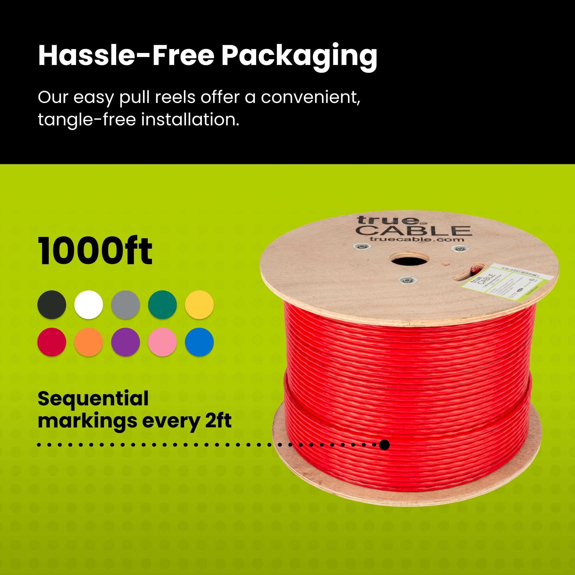 Truecable Cat6A Riser (Cmr), 1000Ft, Red, 23Awg 4 Pair Solid Bare Copper, 750Mhz, Poe++ (4Ppoe), Etl Listed, Unshielded Twisted Pair (Utp), Bulk Ethernet Cable