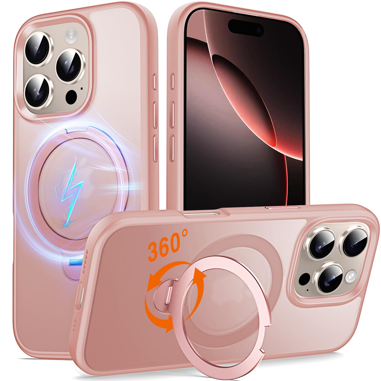 Chicfun 360 O-Ring MagStander for iPhone 16 Pro Case with Magnetic Kickstand Ring Holder [Compatible with MagSafe][360Rotate Sta