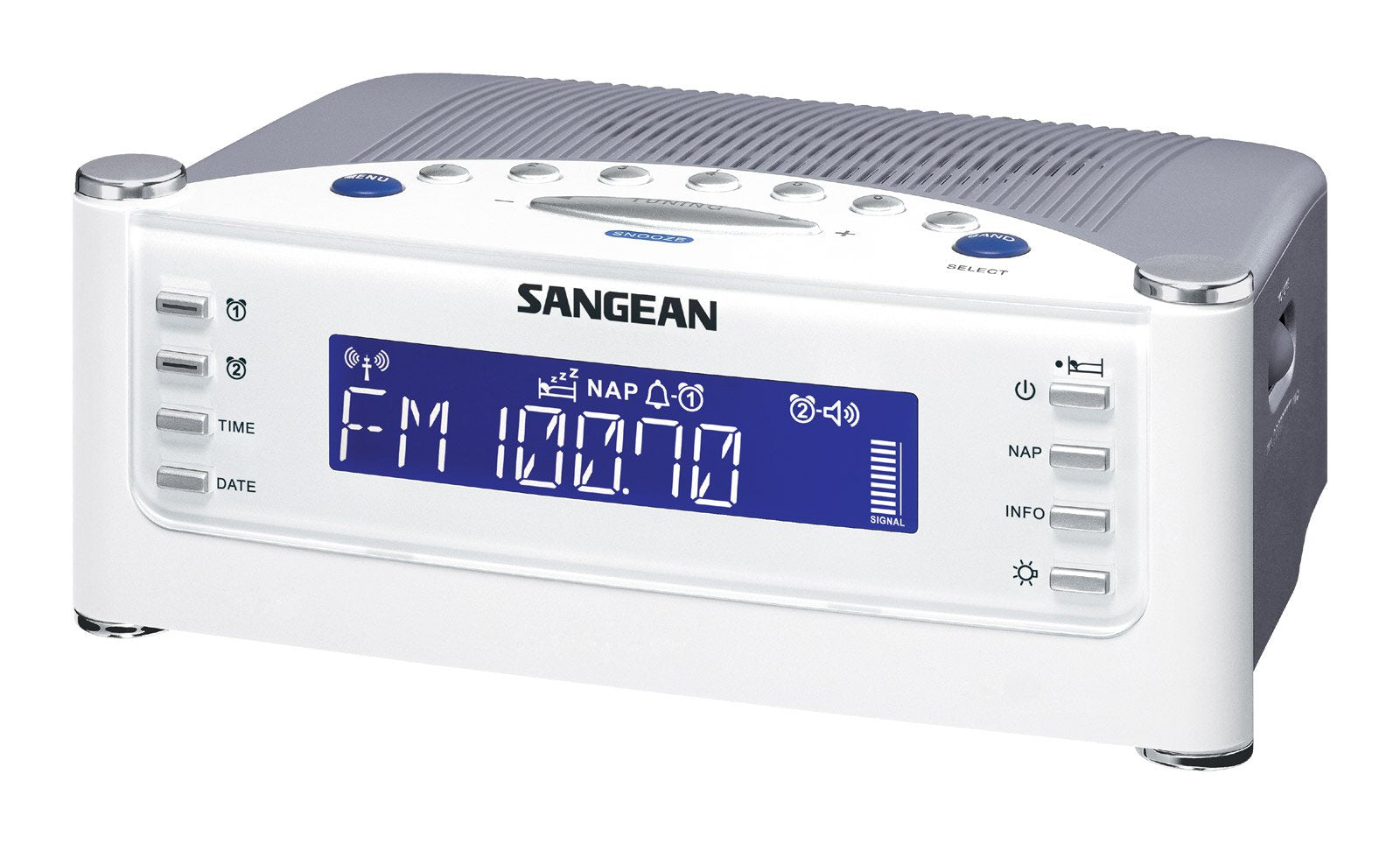 Sangean All In One Weather Atomic Am/Fm Dual Alarm Clock Radio With Large Easy To Read Backlit Lcd Display