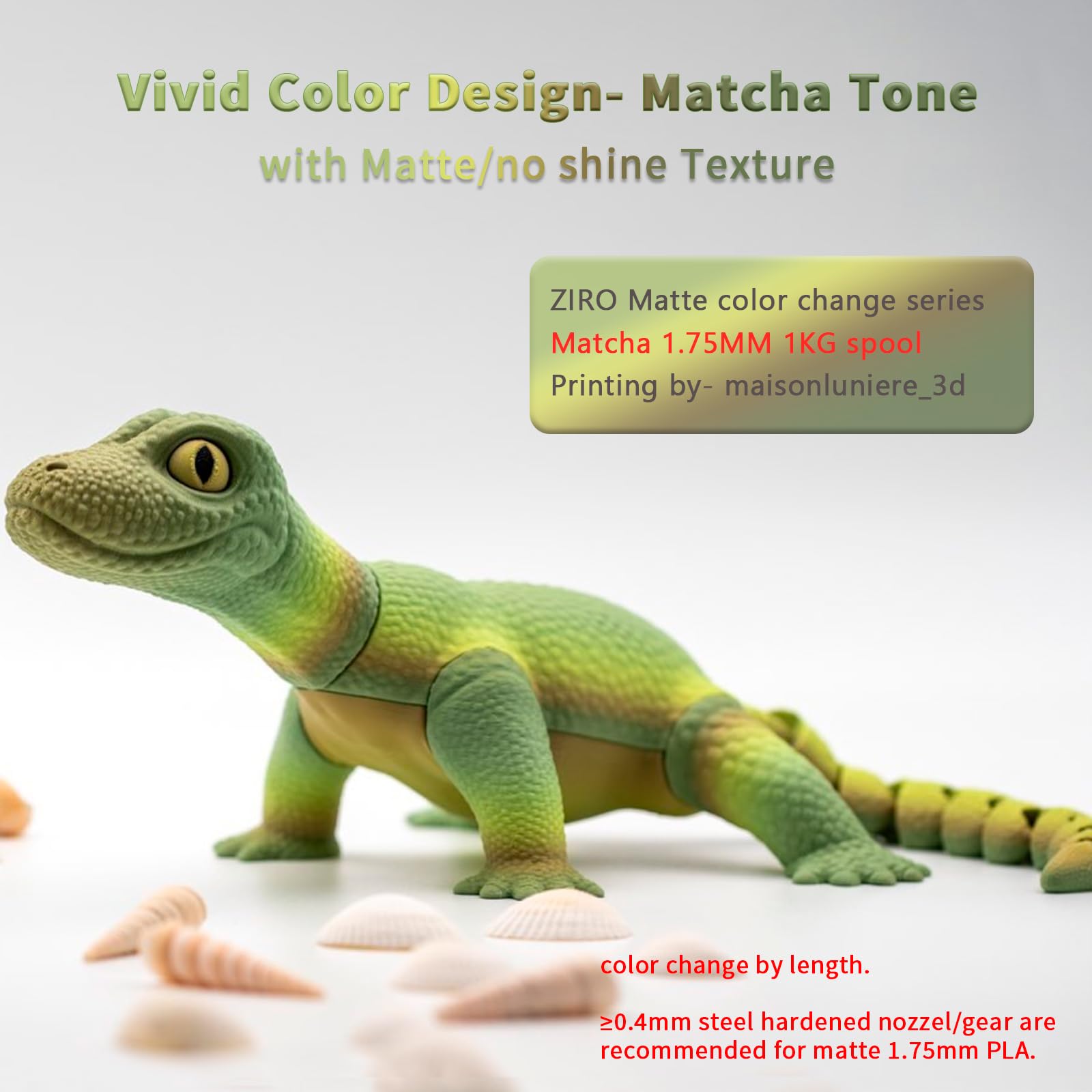 Ziro 3D Printer Filament,Matte Pla Filament 175Mm,Multicolor Rainbow Pla Filament,1Kg22Lb,Matcha