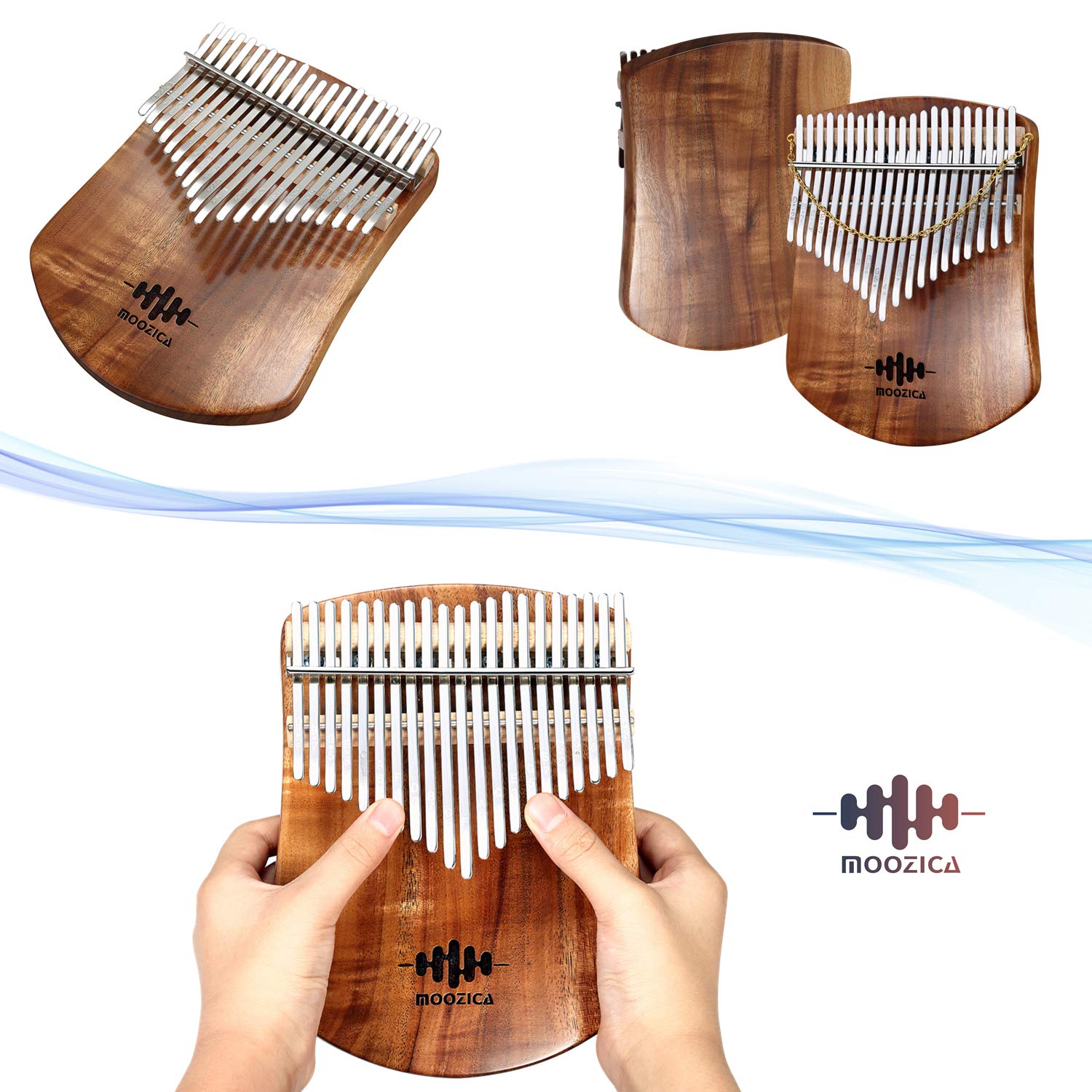 Moozica 21 Keys Solid Koa Kalimba Thumb Piano, Single Solid Wood Flat Board Professional Kalimba Marimba With Learning Instructi