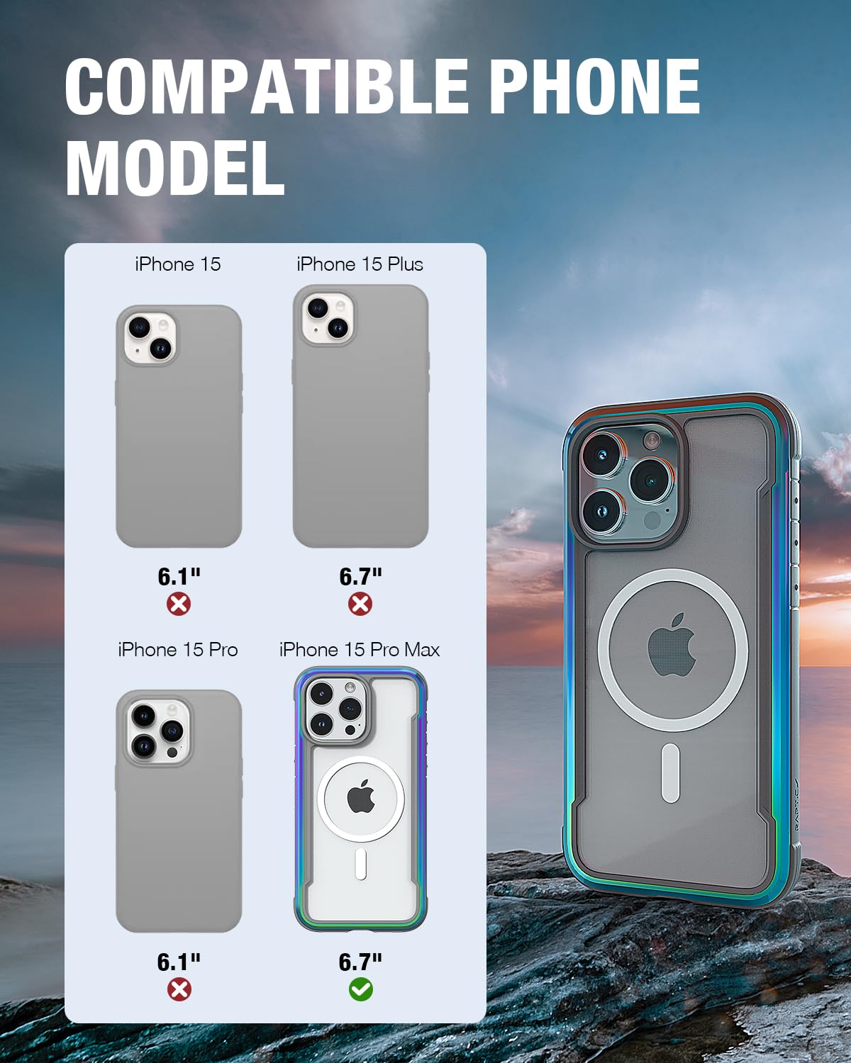 Raptic Shield Magnetic For Iphone 15 Pro Max Case, Compatible With Magsafe, Shockproof Protective Clear Case, Military Grade 10F