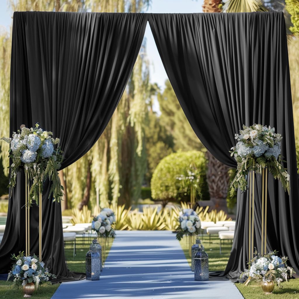 Black Backdrop Curtain For Parties, 10 Panels Wrinkle Free Polyester Photo Backdrop Drapes For Weddings Birthday Anniversary Gra
