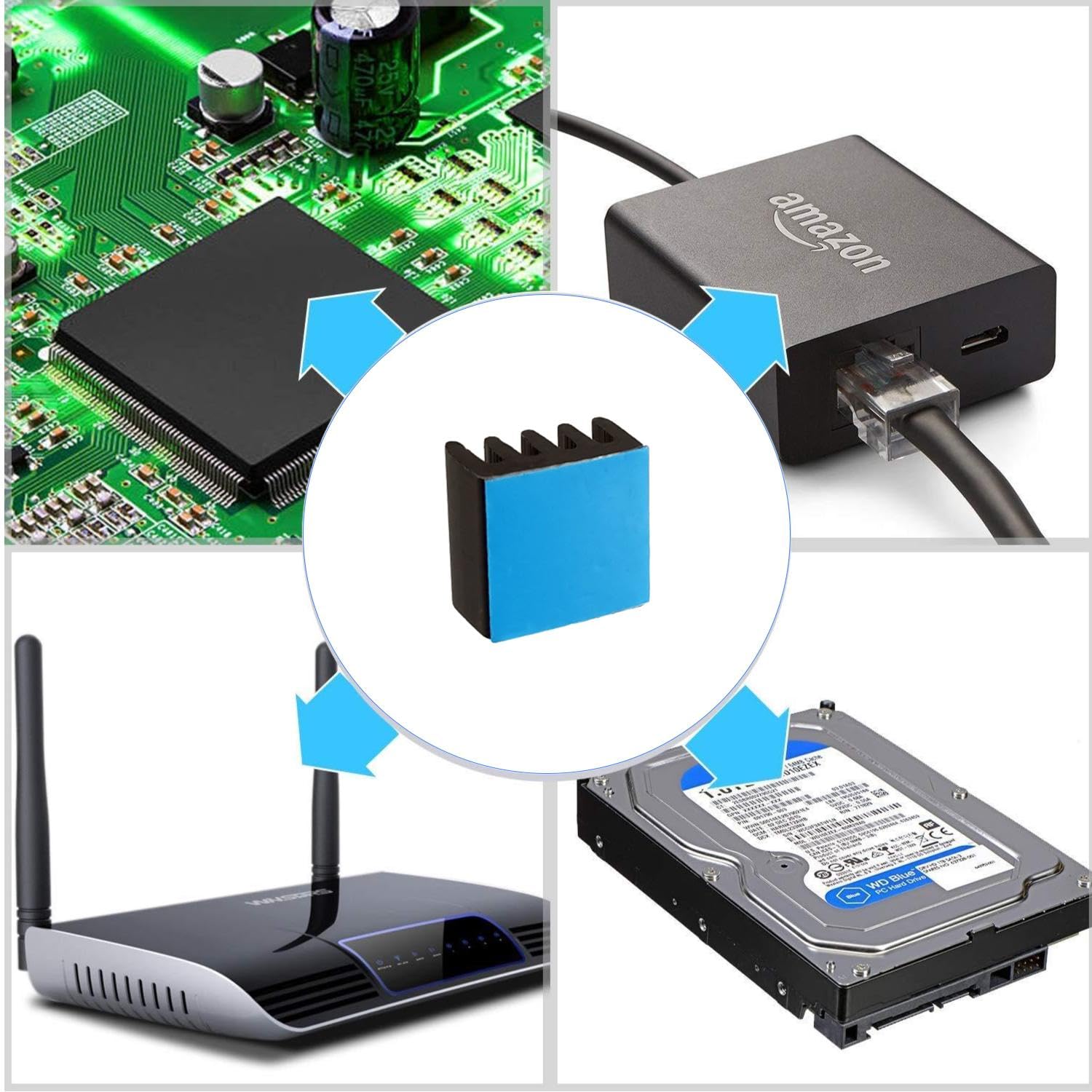 Easycargo 20Pcs 9Mm Small Mini Heatsink Kit 9X9X5Mm + 3M 8810 Thermal Conductive Adhesive Tape, Mini Cooler Aluminum Heat Sink F