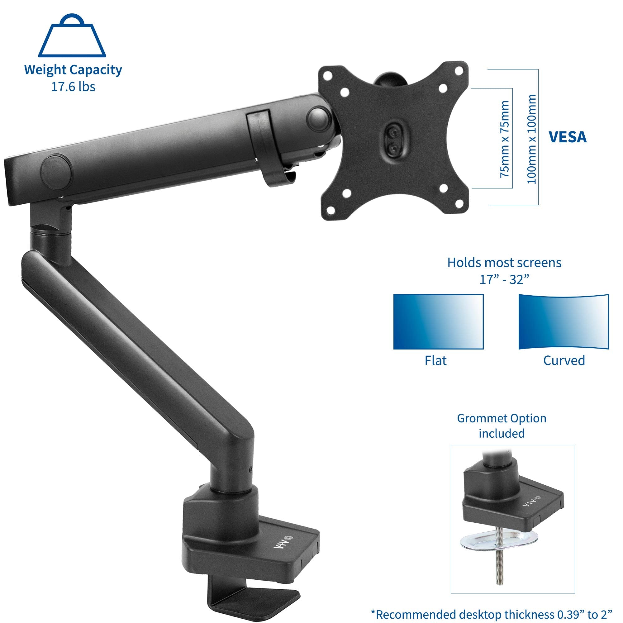 Vivo Premium Aluminum Full Motion Single Monitor Desk Mount Stand With Lift Engine Arm, Fits Screens Up To 32 Inches, Stand V101