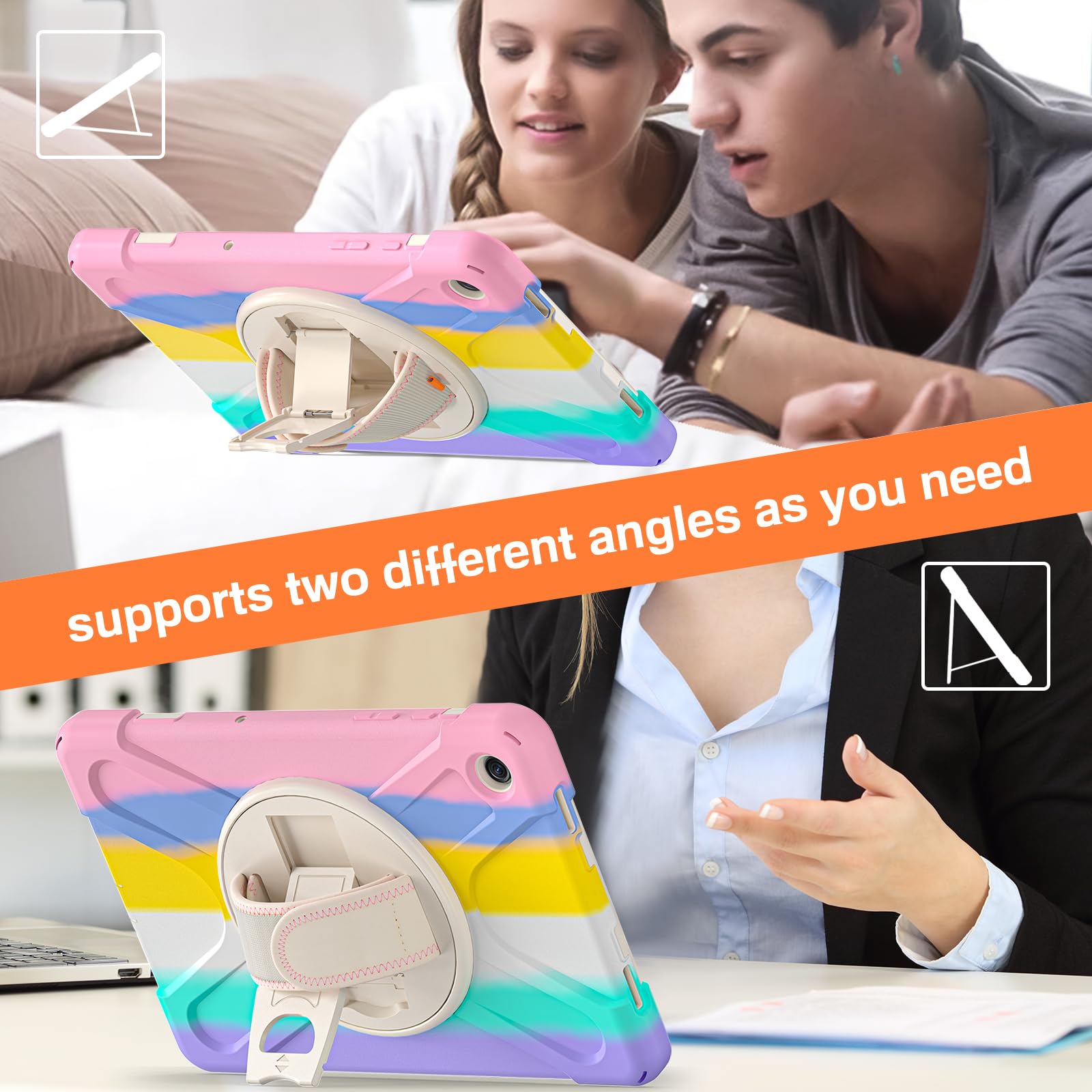 Tsqqst Samsung Galaxy Tab A9+ Plus Case 11'' 2023 For Kids Girls With Screen Protector Stand&Hand Shoulder Strap | Rugged Protec