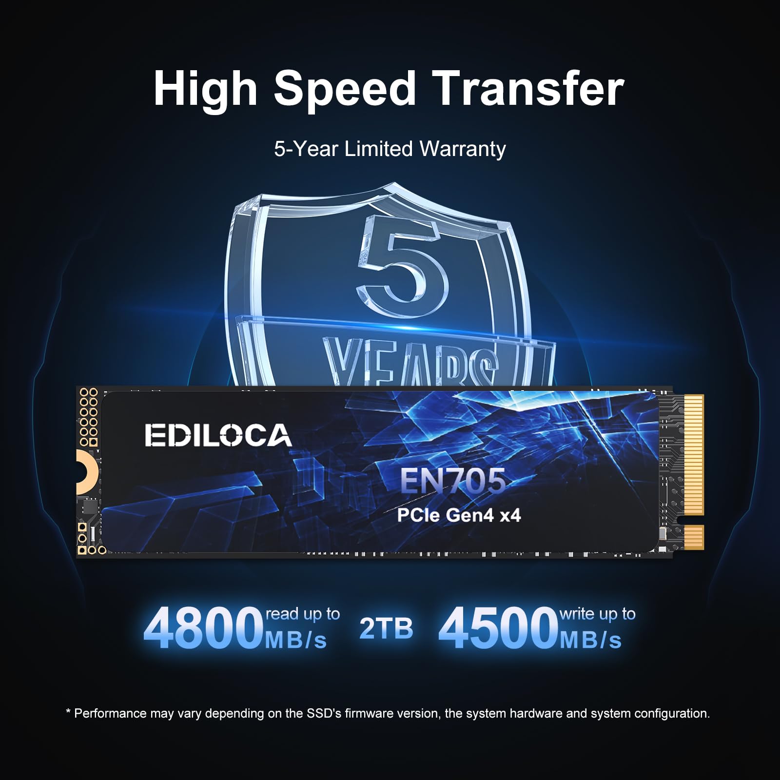 Ediloca En705 Ssd 2Tb Pcie Gen4, Nvme M.2 2280, 3D Nand Tlc, Up To 4800Mb/S, Internal Solid State Drive, Dynamic Slc Cache, Comp