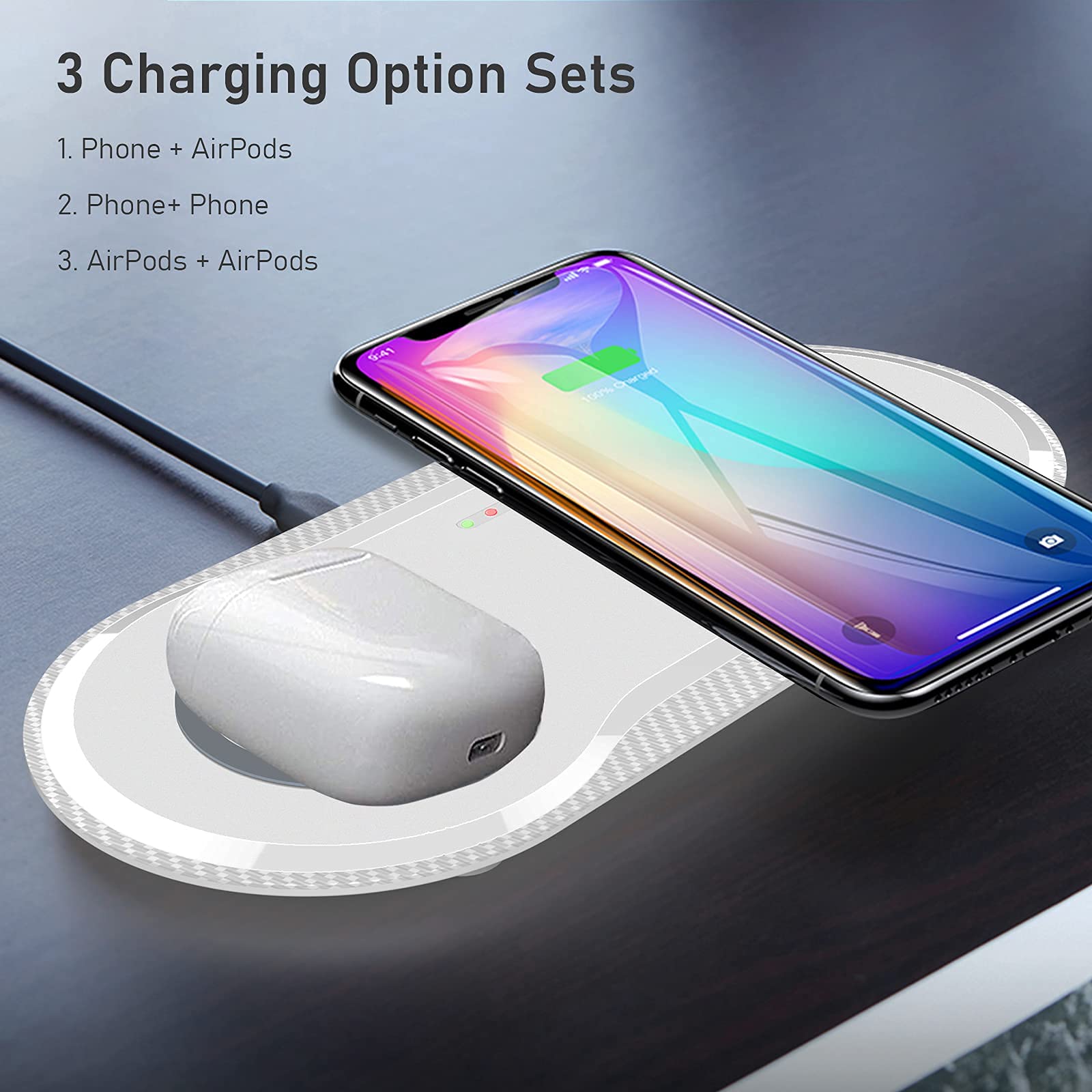 30W Wireless Charger, Vchiming 2 In 1 Wireless Charging Pad, Dual 15W Wireless Charging Station For Galaxy Iphone Airpods Buds T
