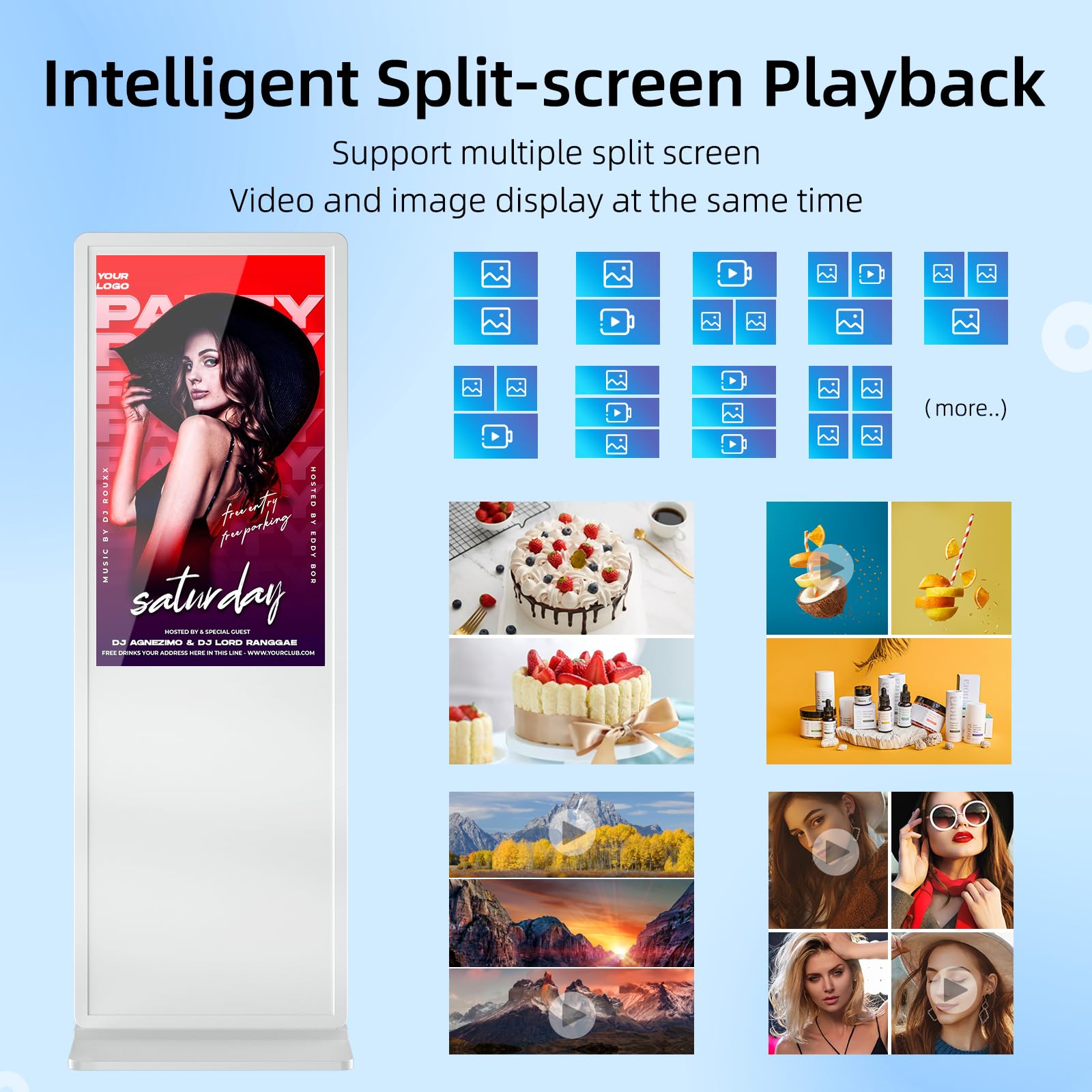 Qixzocv 43 Inch Digital Signage Advertising Display Kiosk Lcd Screen Indoor Floor Standing Commercial Totem Android System Verti